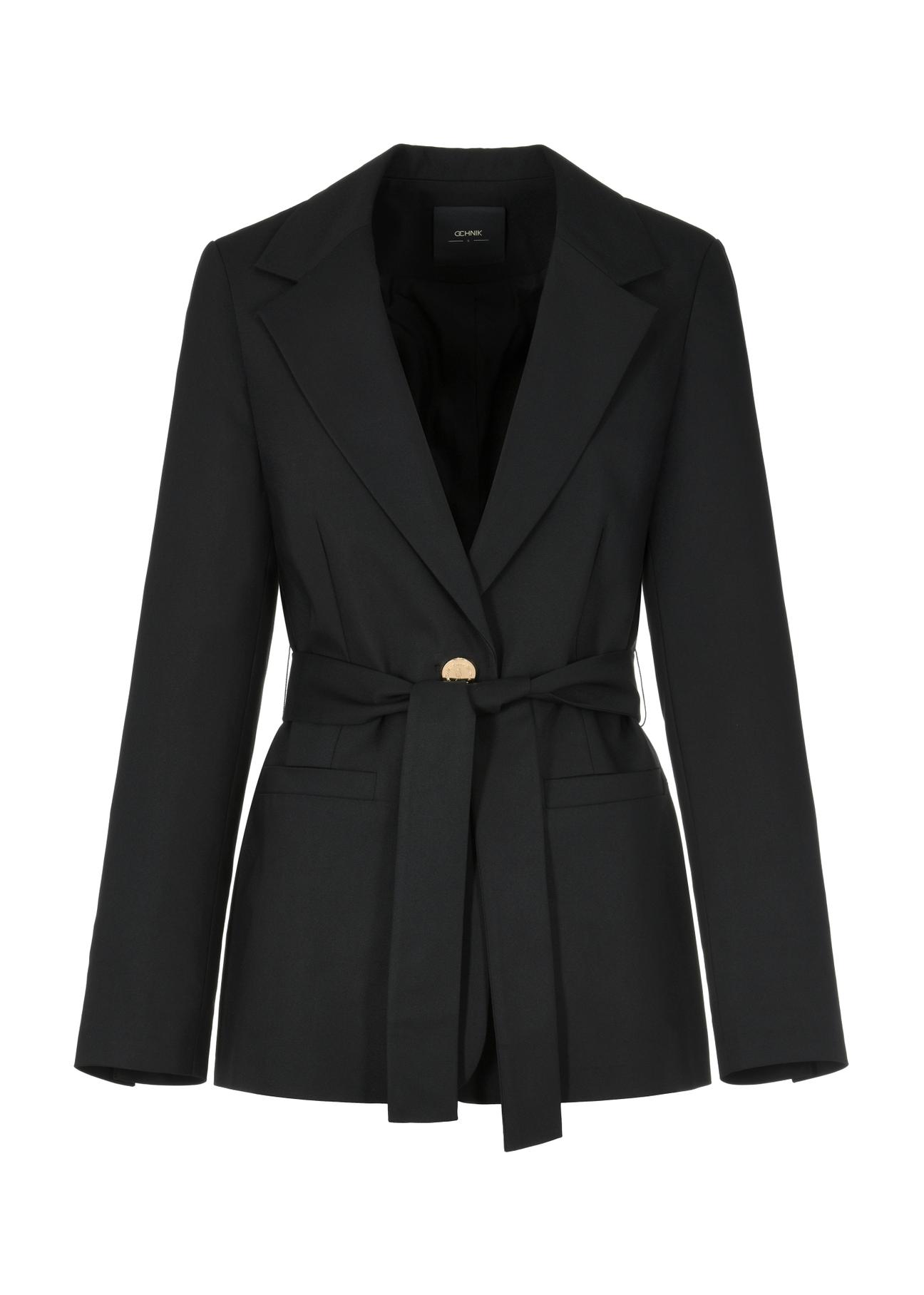 Women's black blazer with belt ZAKDT-0030-99(W24)-05