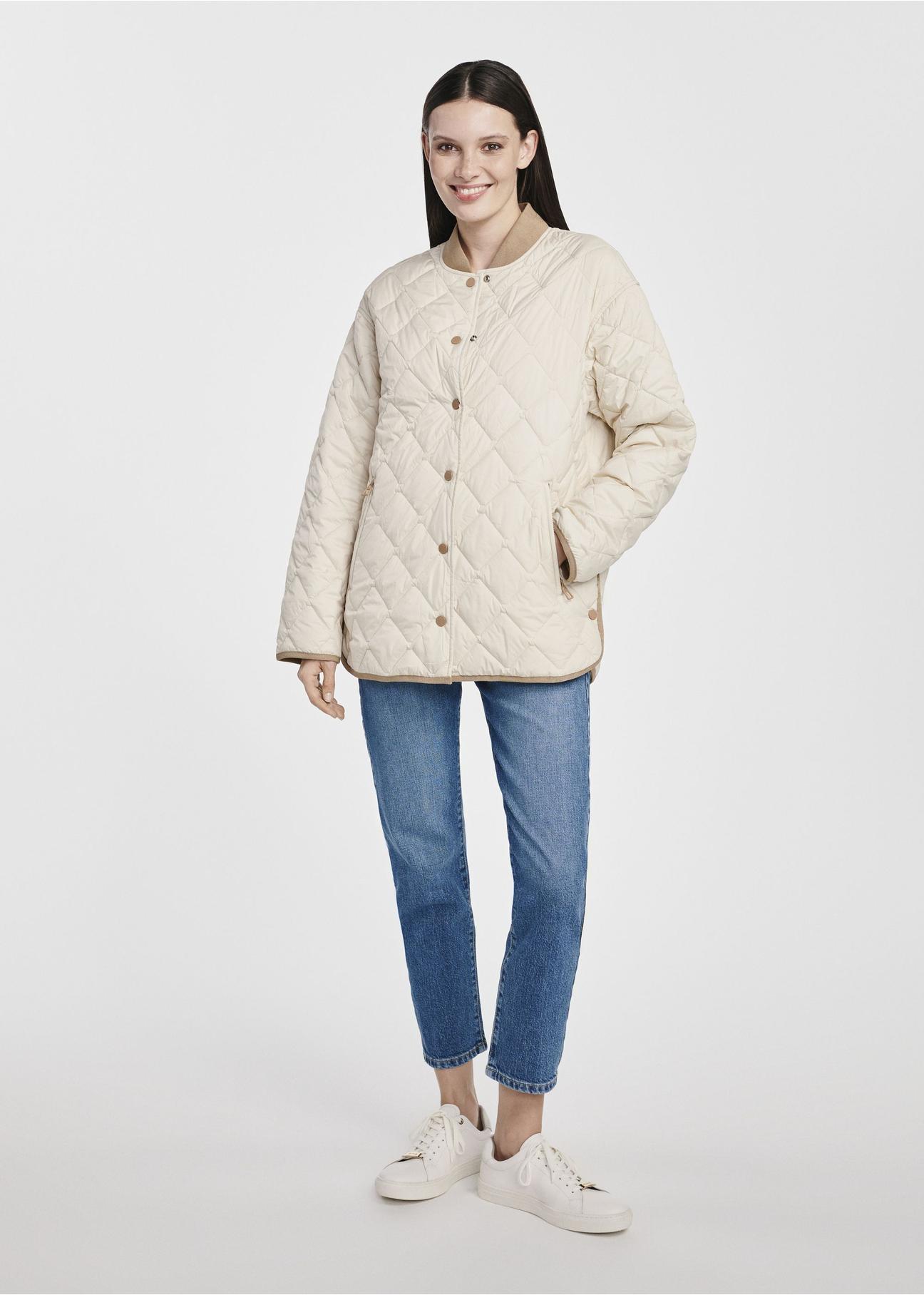 Beige quilted women's jacket KURDT-0580-81(W25)-02