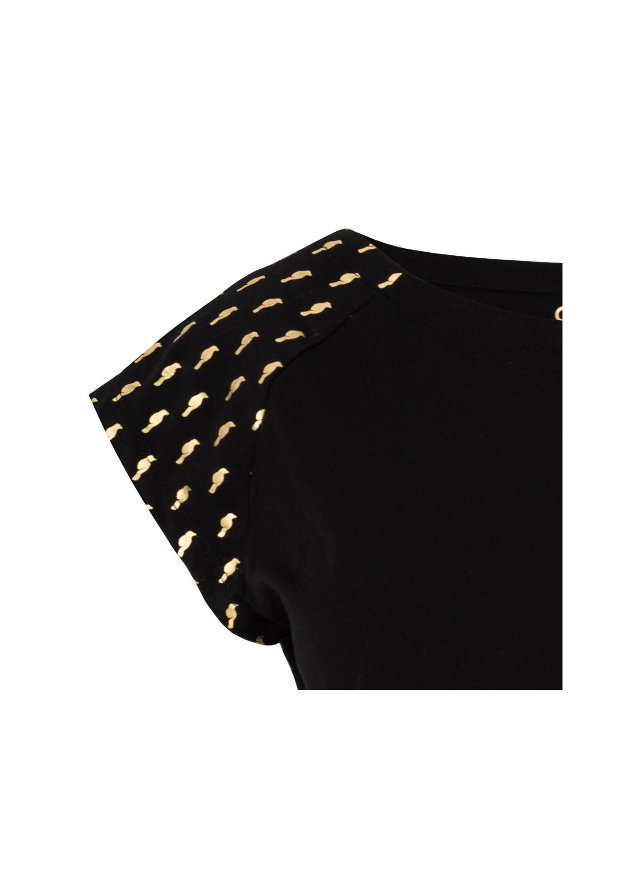 Black T-shirt with gold print for women TSHDT-0060-99(W21)-06