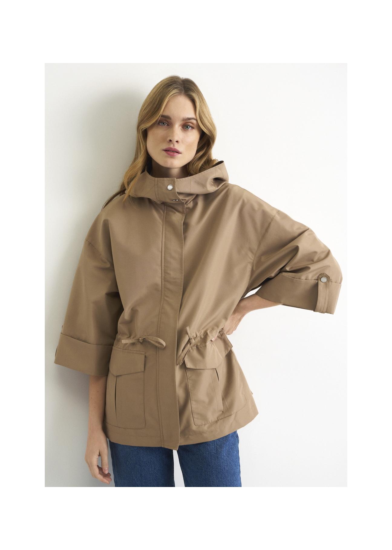 Beige women's oversize jacket KURDT-0295-81(W22)-01