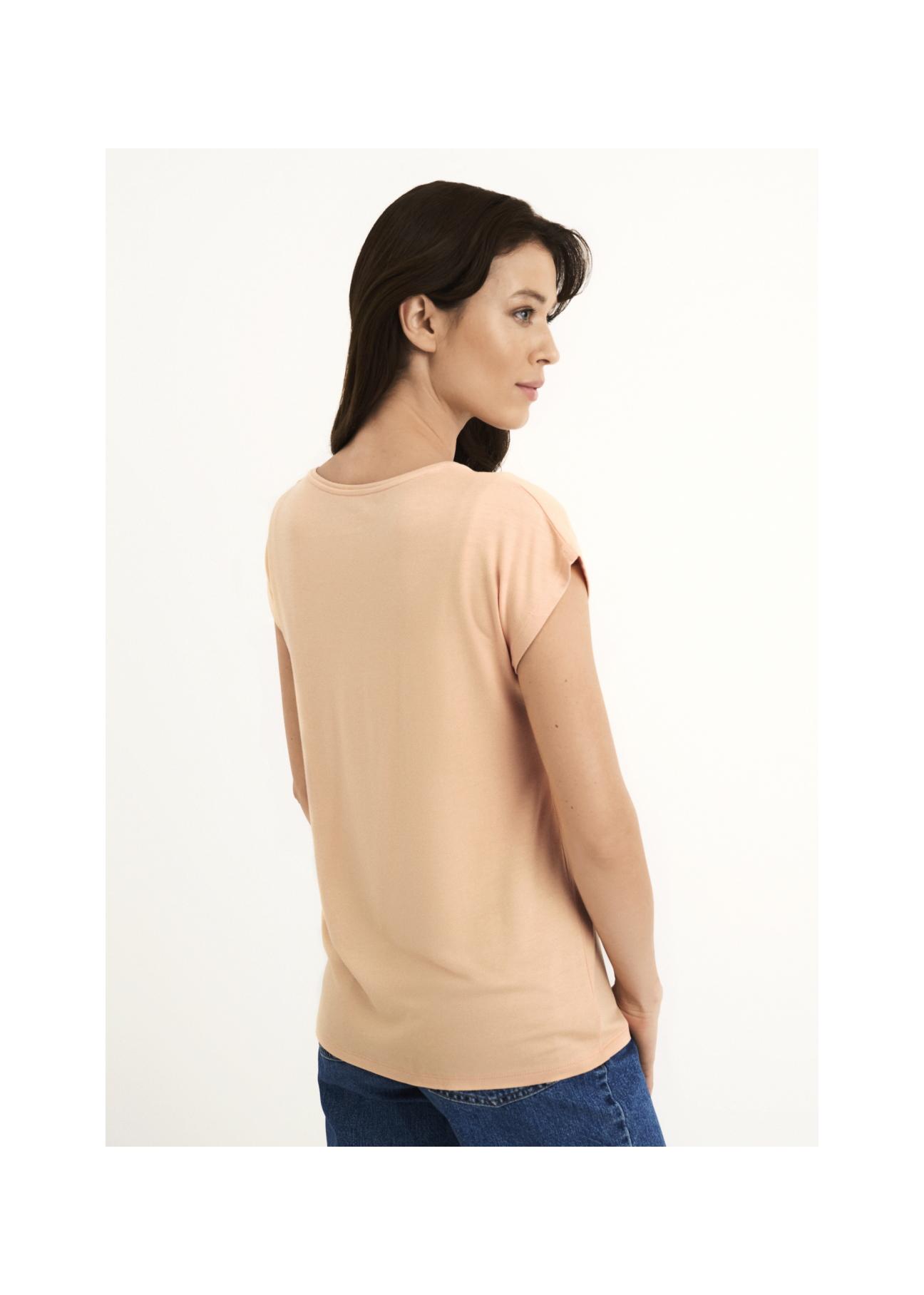 Peach V-neck T-shirt for women TSHDT-0084-30(W22)-05