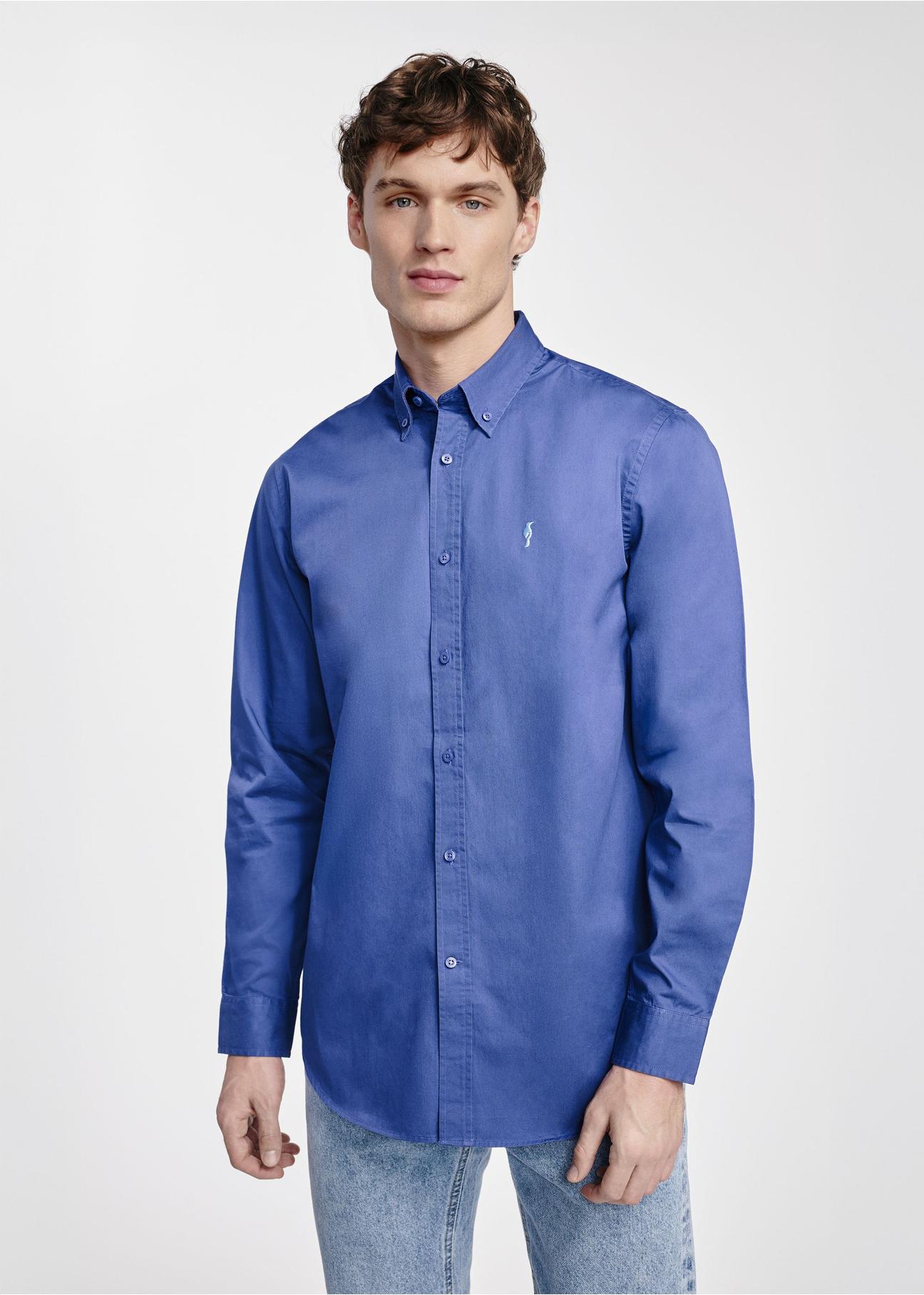 Blue cotton men's shirt KOSMT-0342-61(W25)-01