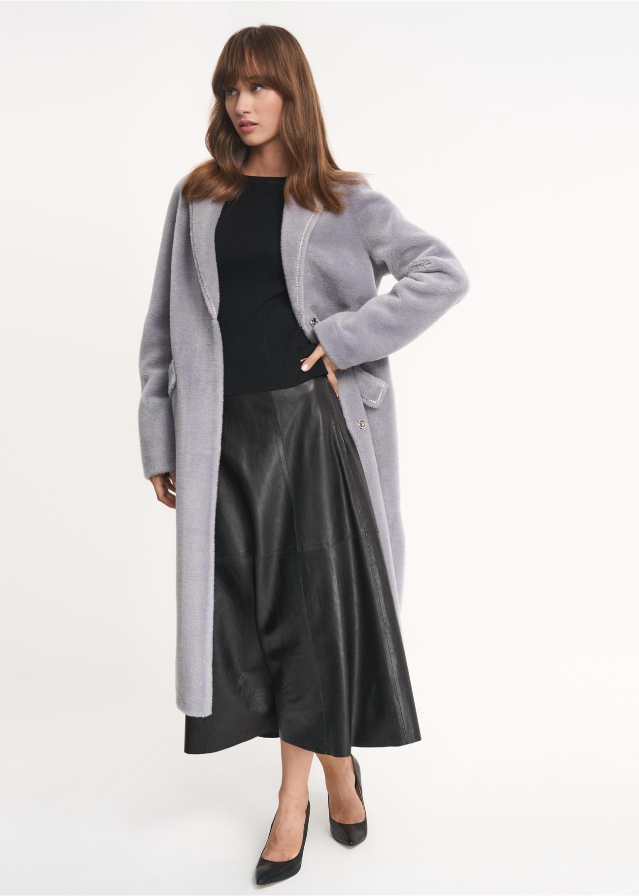 Women's wool coat decorated with crystals FUTDW-0009-91(Z22)-02