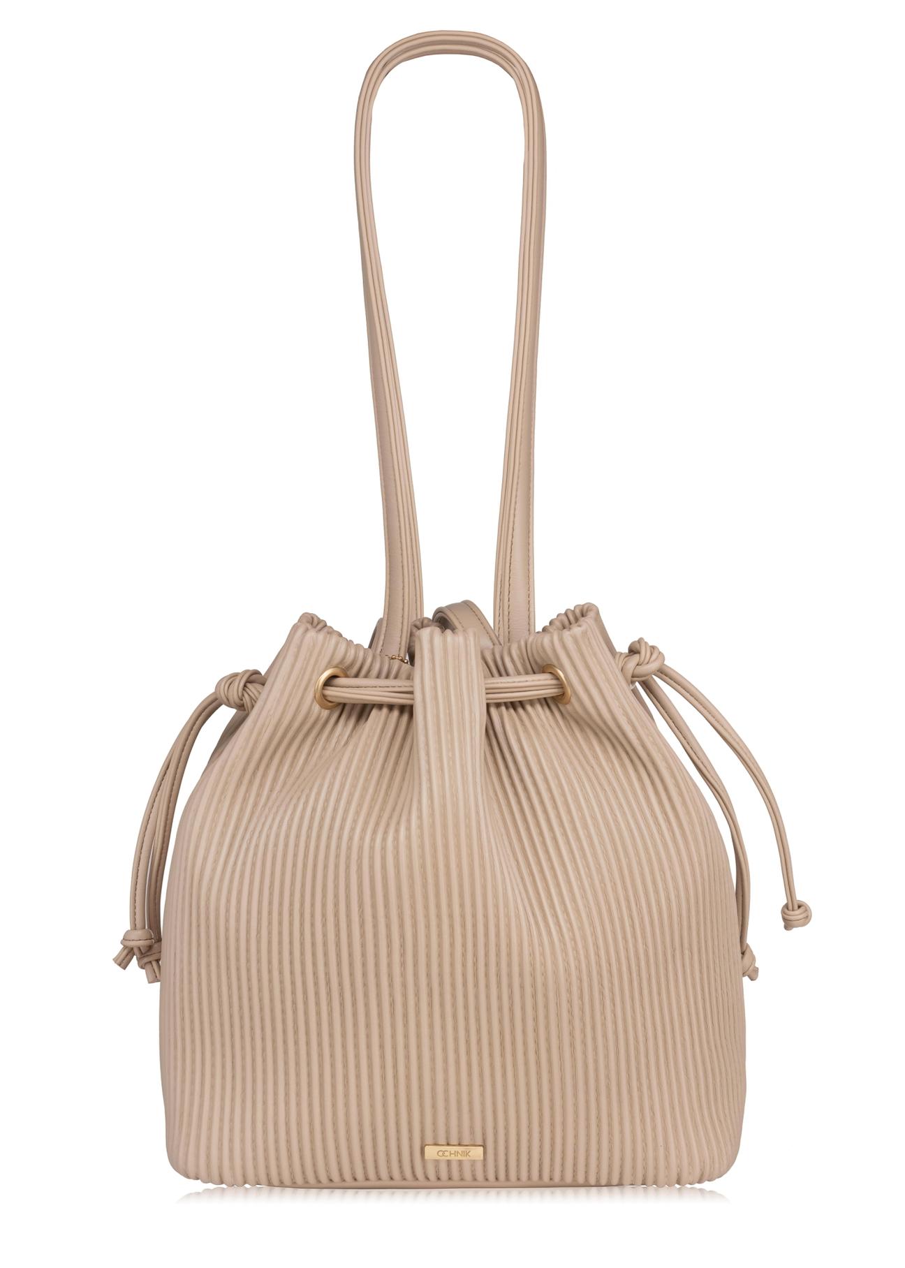 Beige ribbed bag for women TOREC-0609-81(W22)-07