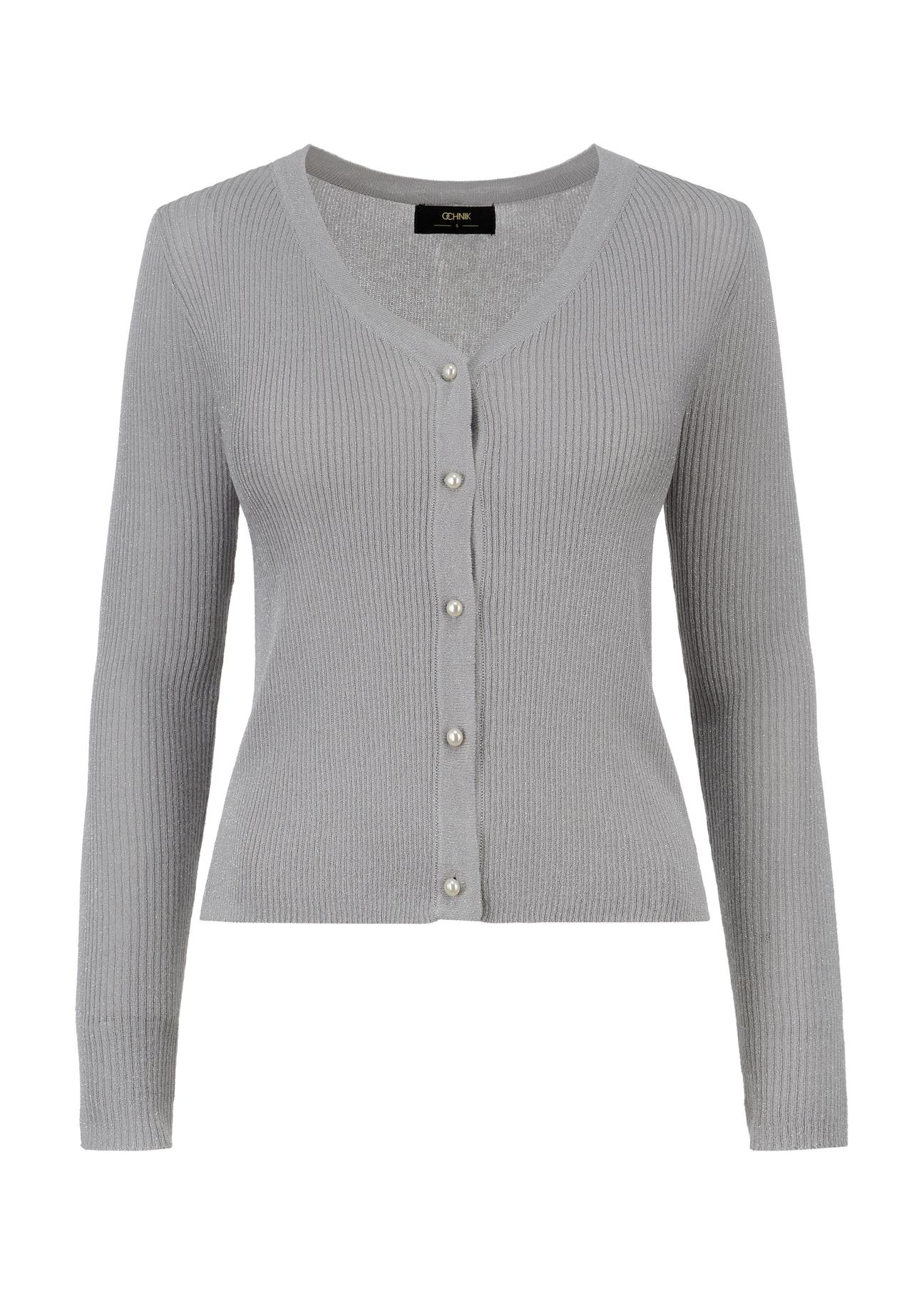 Grey women's cardigan with buttons KARDT-0035-91(W23)-04