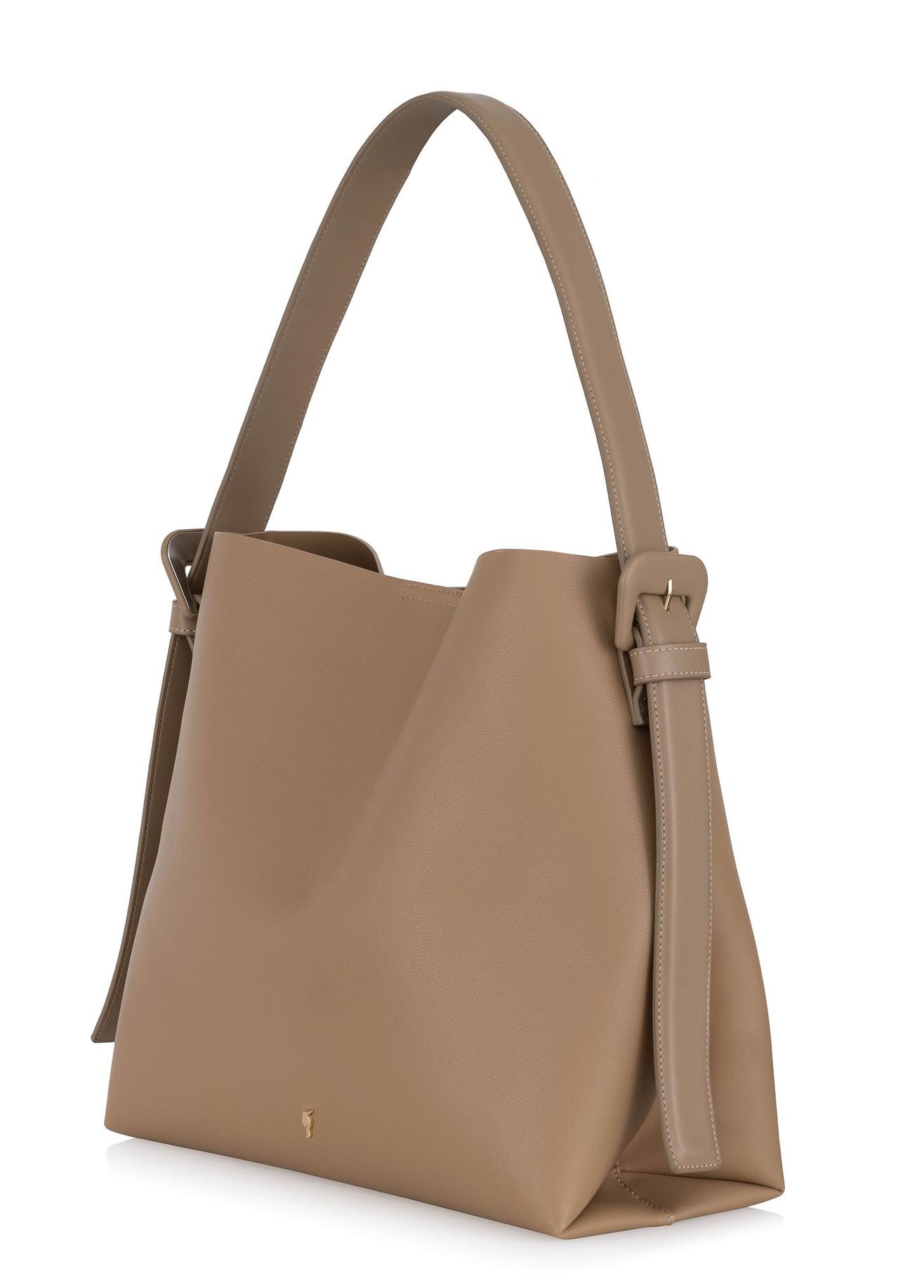 Beige imitation leather shopper bag TOREC-0903-81(W24)-02