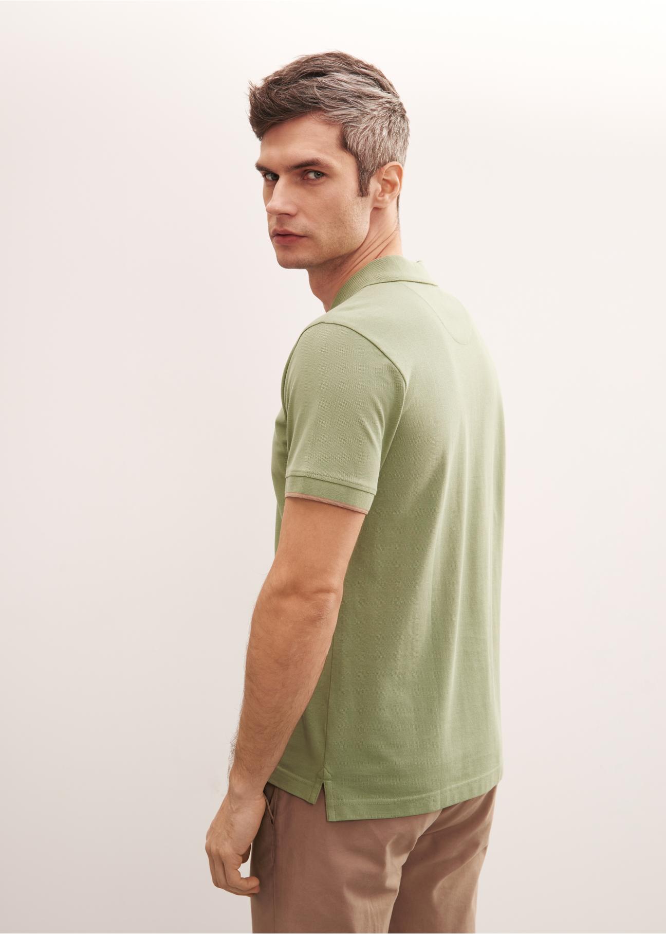 Green men's polo shirt with logo POLMT-0045A-51(W24)-03