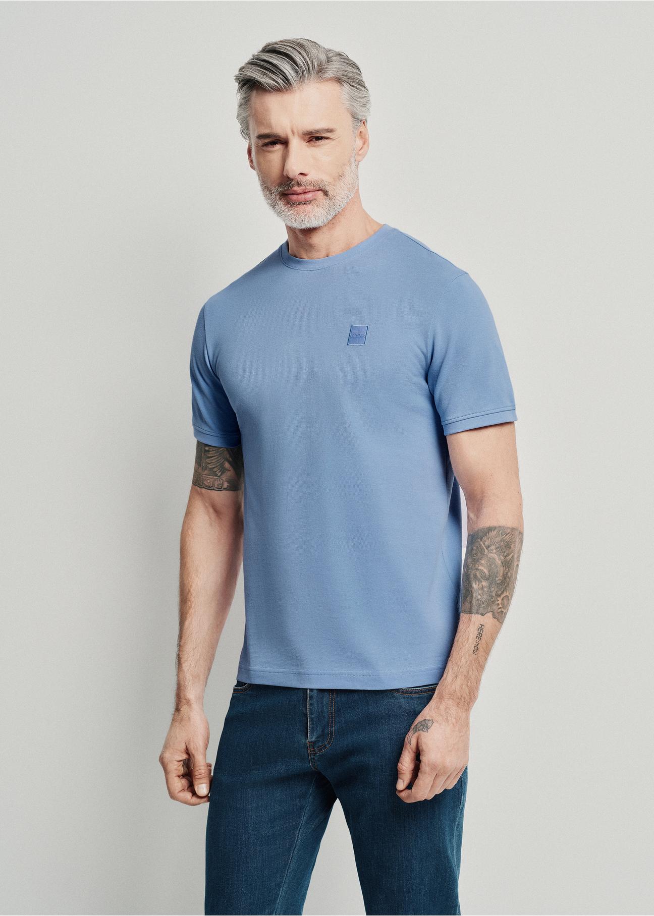 Blue men's basic T-shirt with logo TSHMT-0100-61(W24)-01