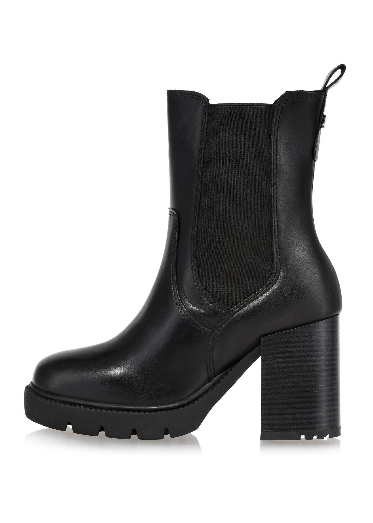 Black leather women's ankle boots with a heel BUTYD-1086-99(Z24)-05