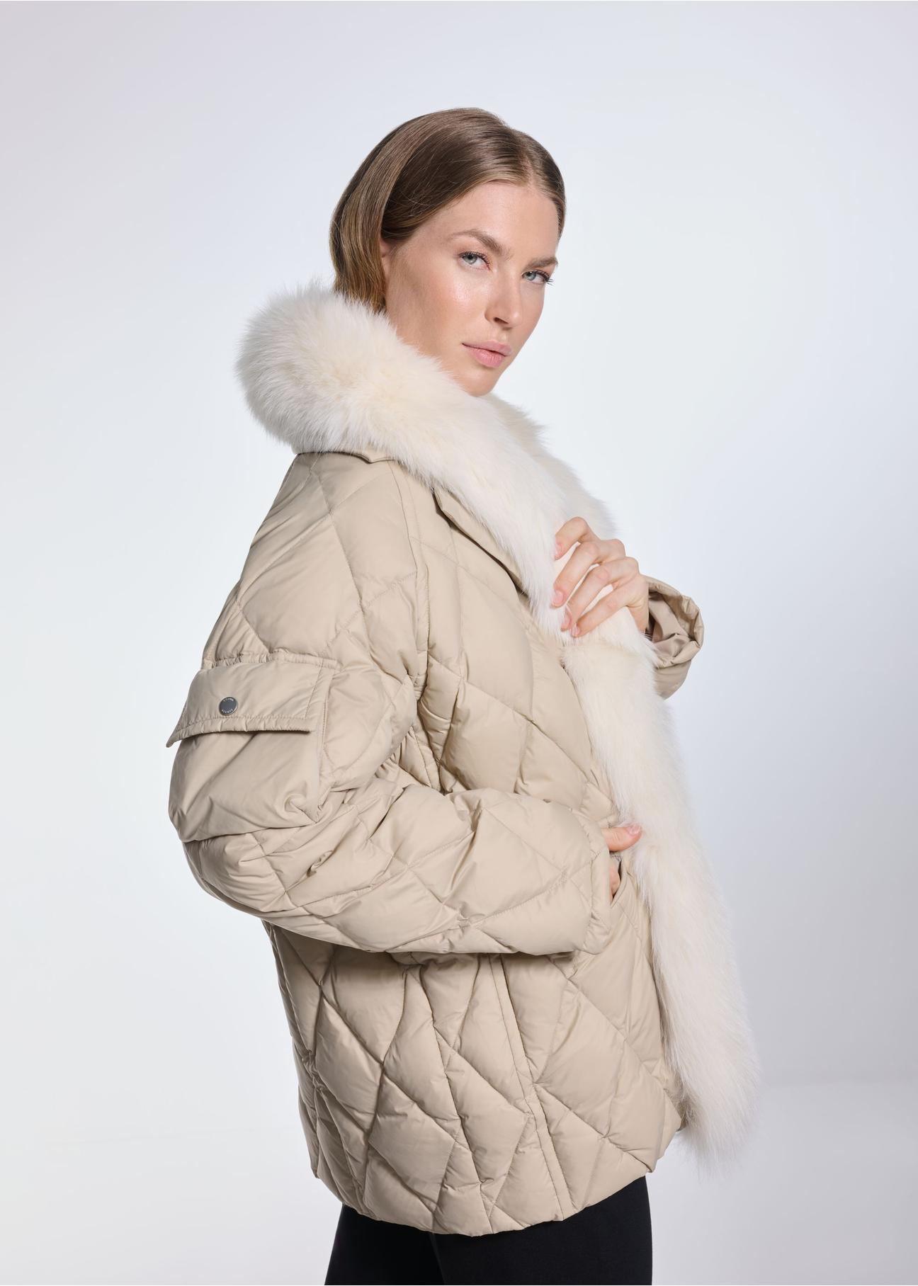 Beige women's winter quilted jacket KURDT-0516-81(Z24)-03