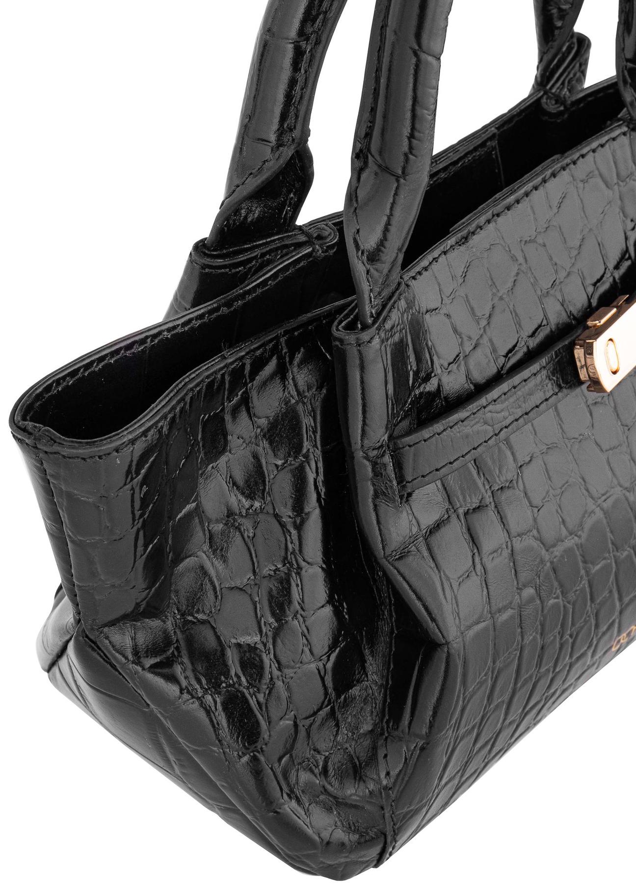 Women's small leather handbag black croco TORES-0998-97(W24)-06