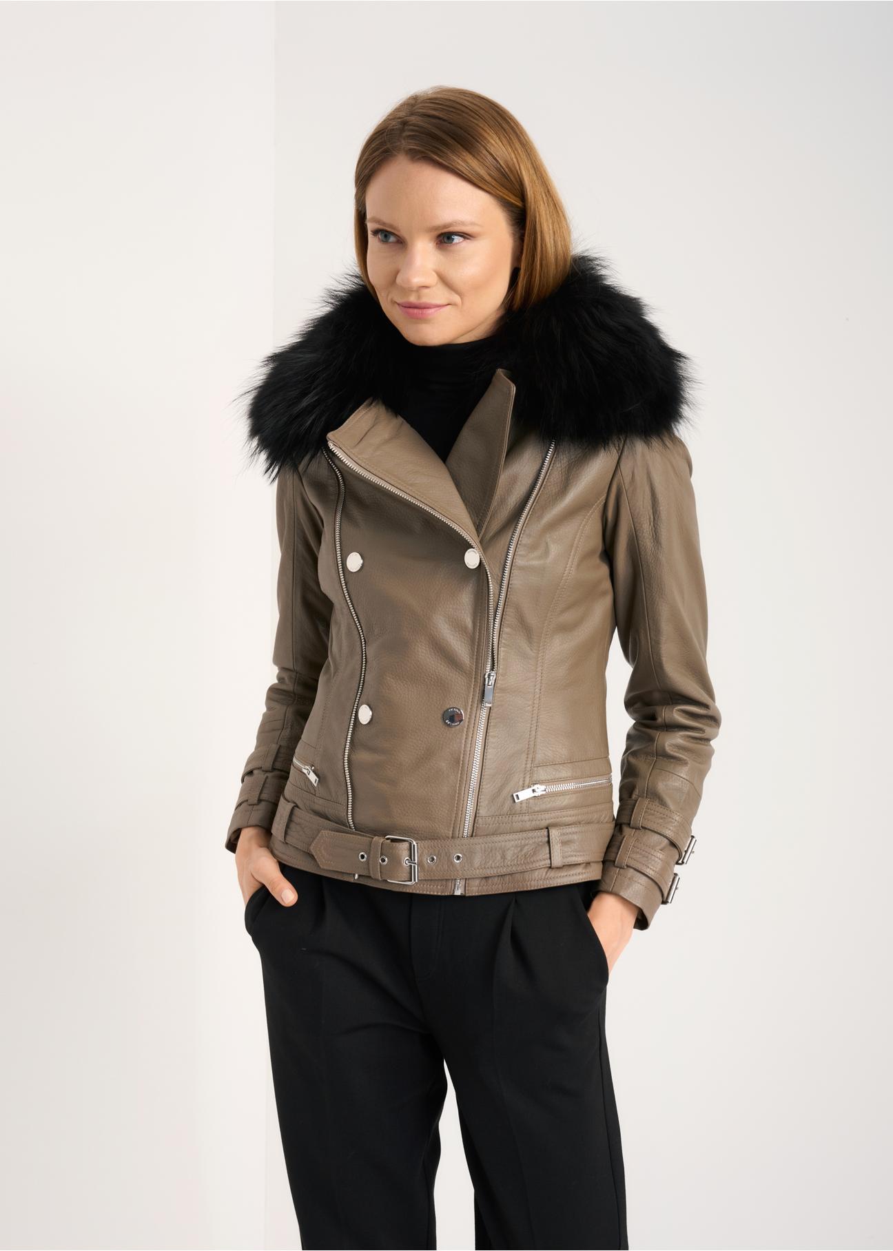 Women's double-breasted leather jacket KURDS-0382-1246(Z22)-02