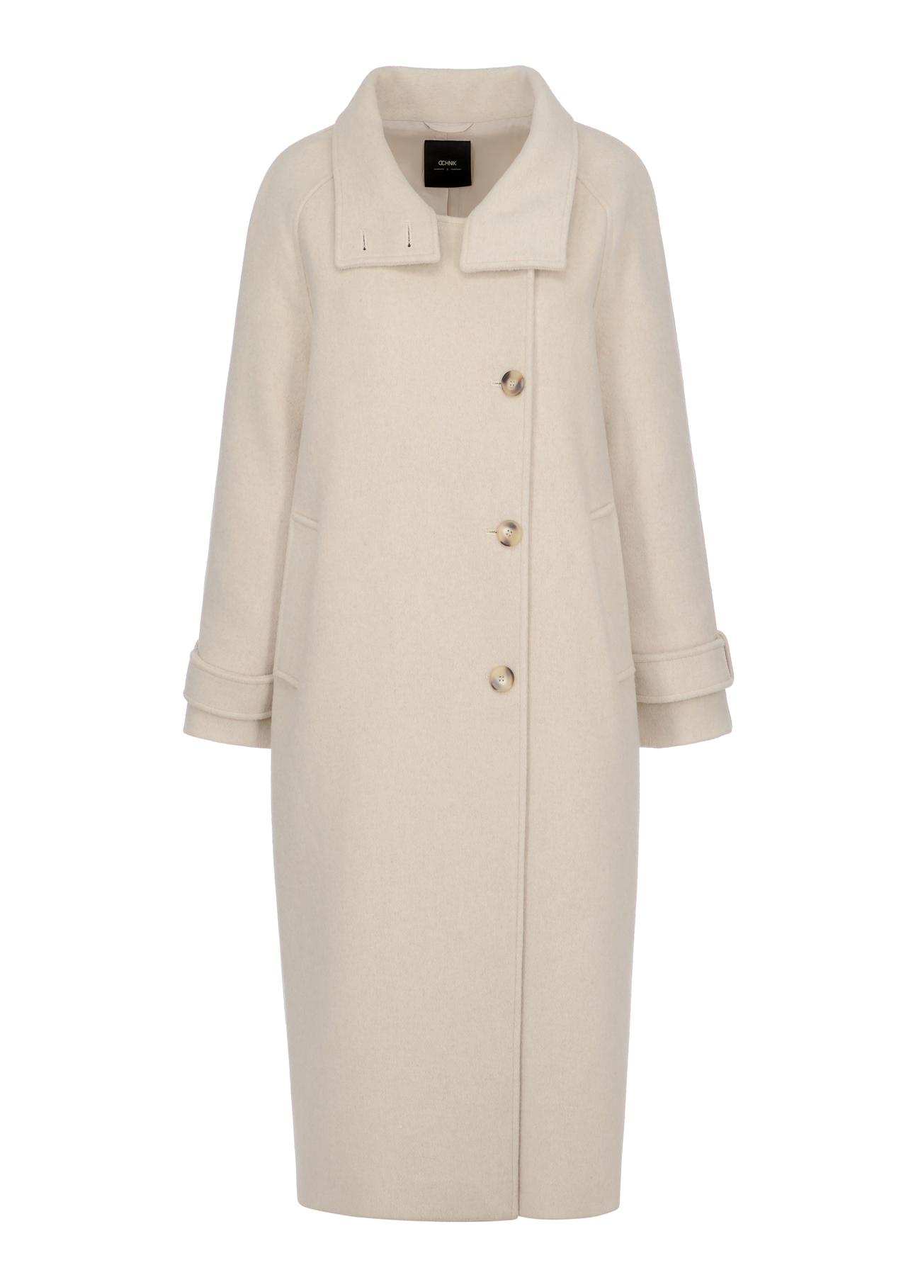 Beige long coat for women PLADT-0047-80(Z24)-05