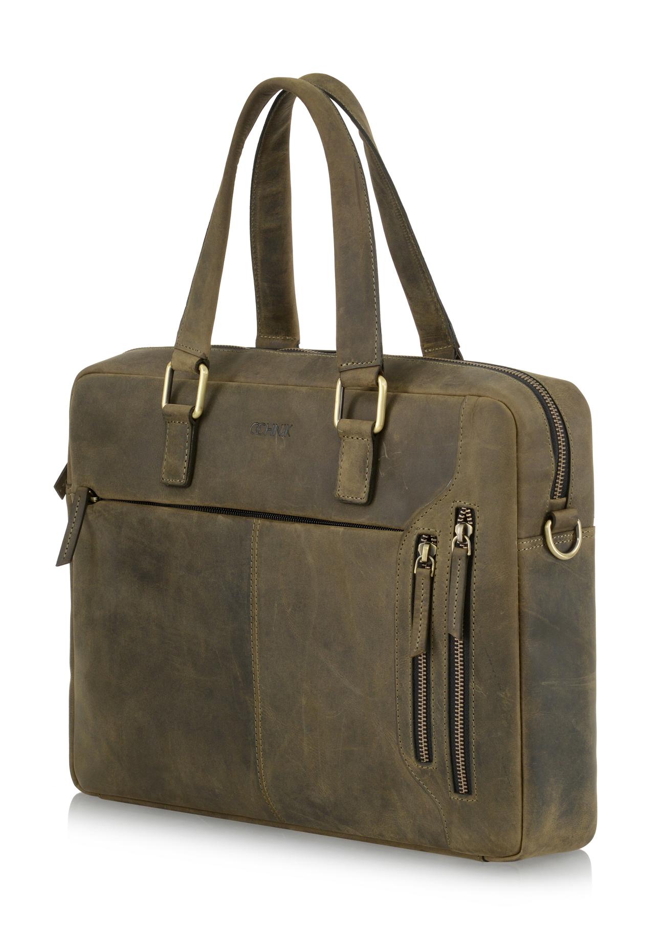 Men's khaki leather bag TORMS-0321-51(W23)-02