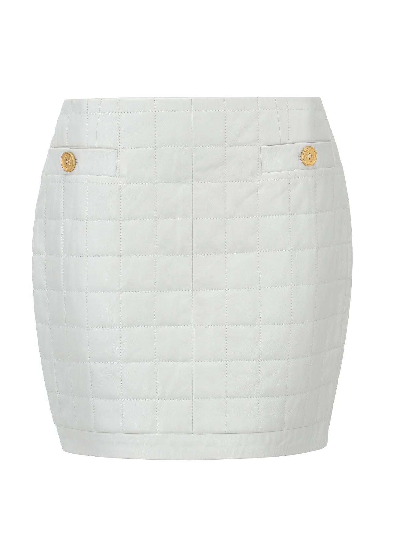 White quilted leather skirt SPCDS-0067-1057(W23)-04