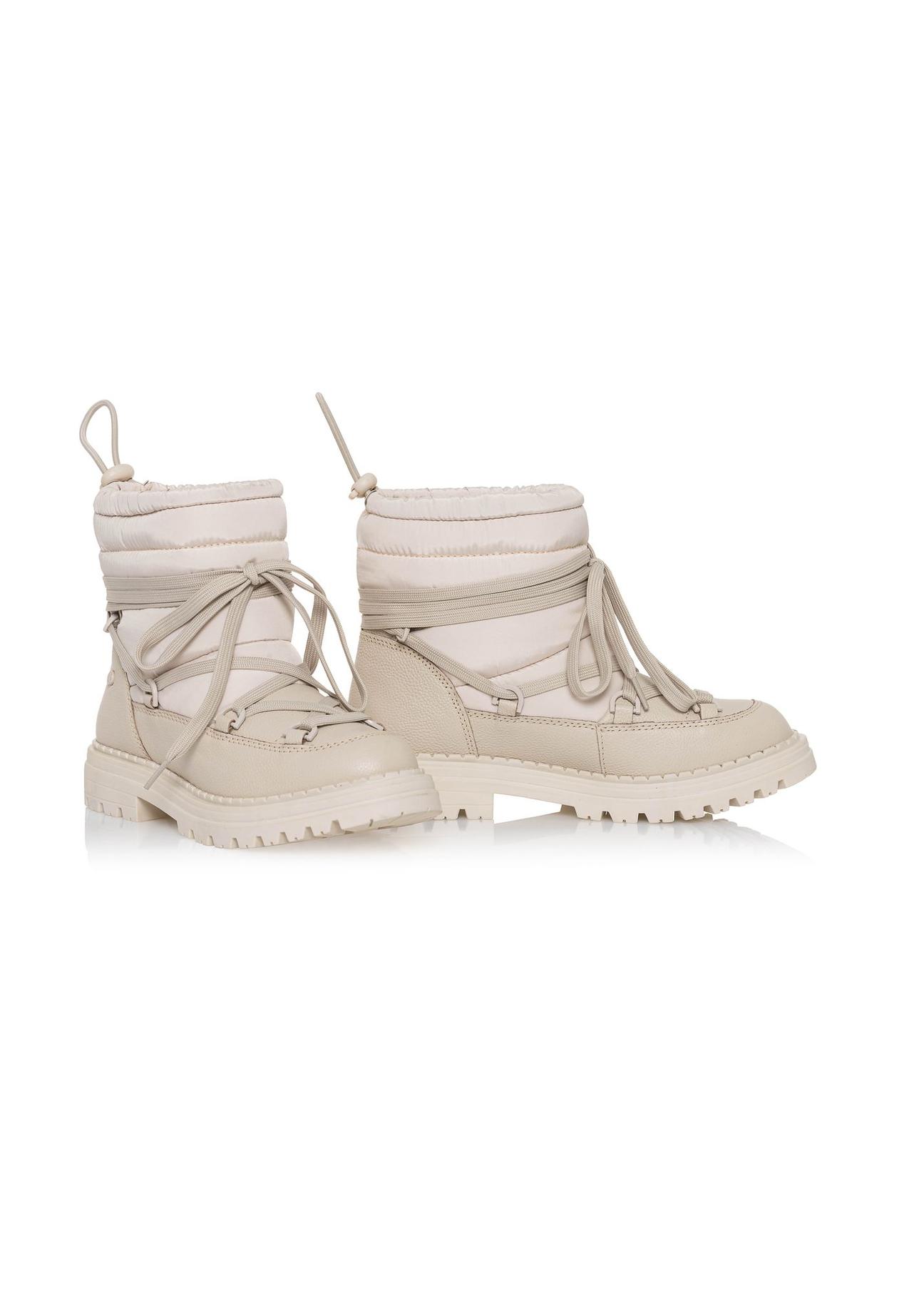 Short beige leather snow boots for women BUTYD-1016-80(Z24)-02