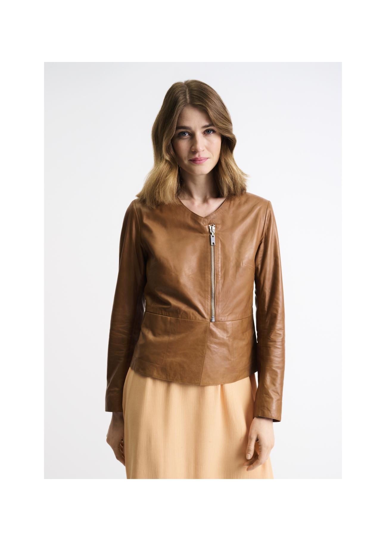 Women's cognac leather jacket KURDS-0232-1228(Z23)-02