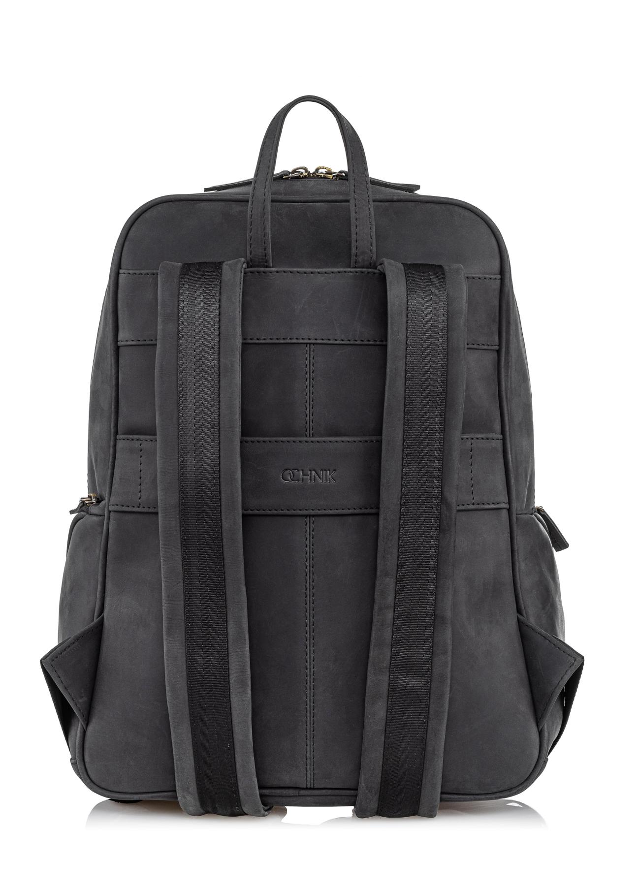 Black leather men's backpack TORMS-0300-99(W23)-04