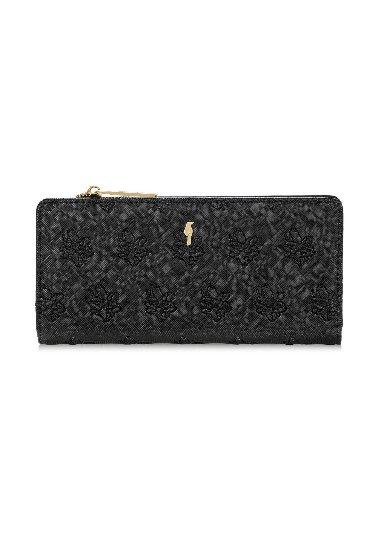 Large black ladies wallet with embossing POREC-0363-99(W24)-01