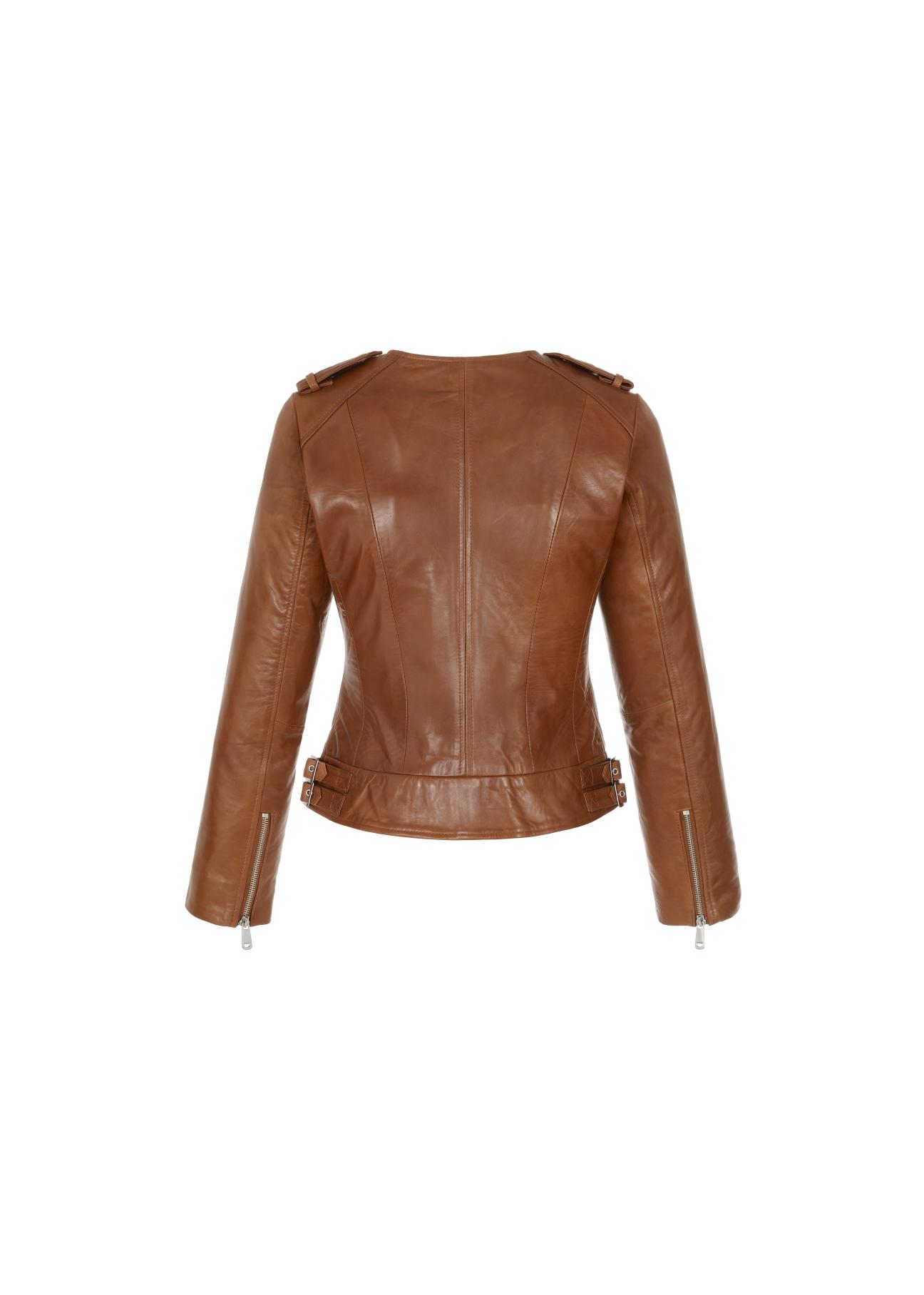 Women's waisted brown leather jacket KURDS-0366-1103(W22)-04