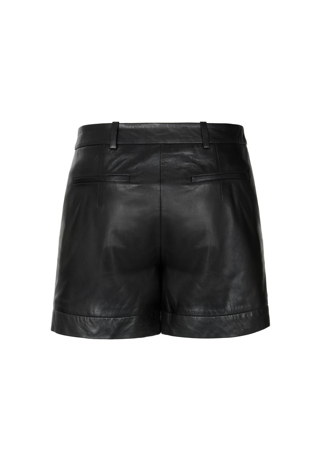 Women's black leather shorts SPODS-0007-5477(W23)-03