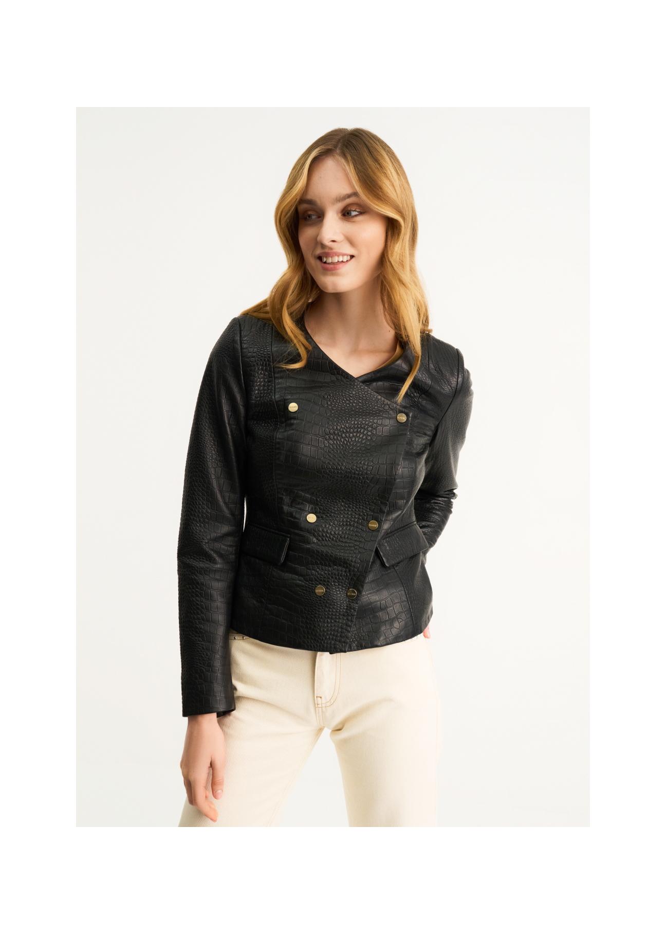 Women's double-breasted leather jacket croco KURDS-0329-1155(W22)-02