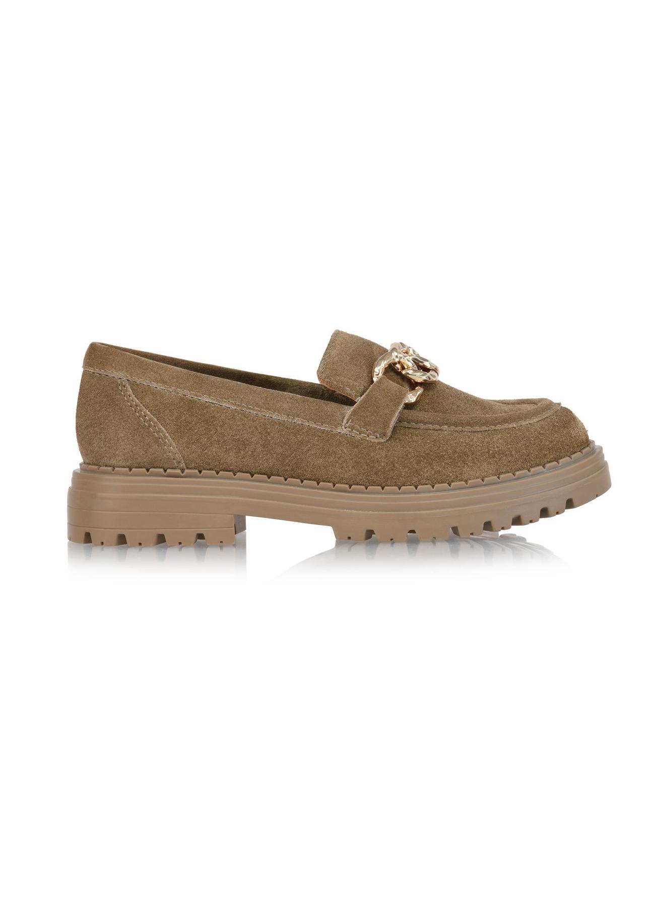 Women's suede loafers in dark beige BUTYD-1014-82(Z24)-01