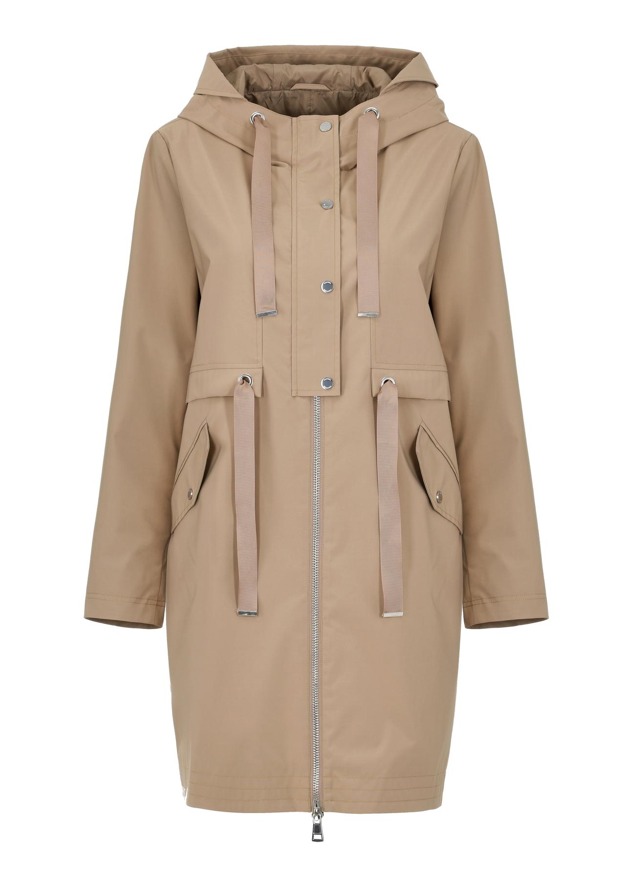 Women's beige hooded trench KURDT-0511-81(W24)-04