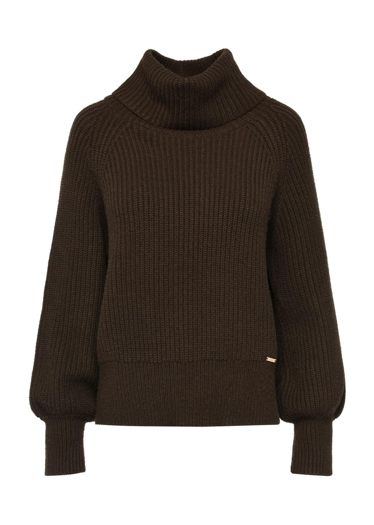 Brown women's turtleneck sweater SWEDT-0208-90(Z24)-05