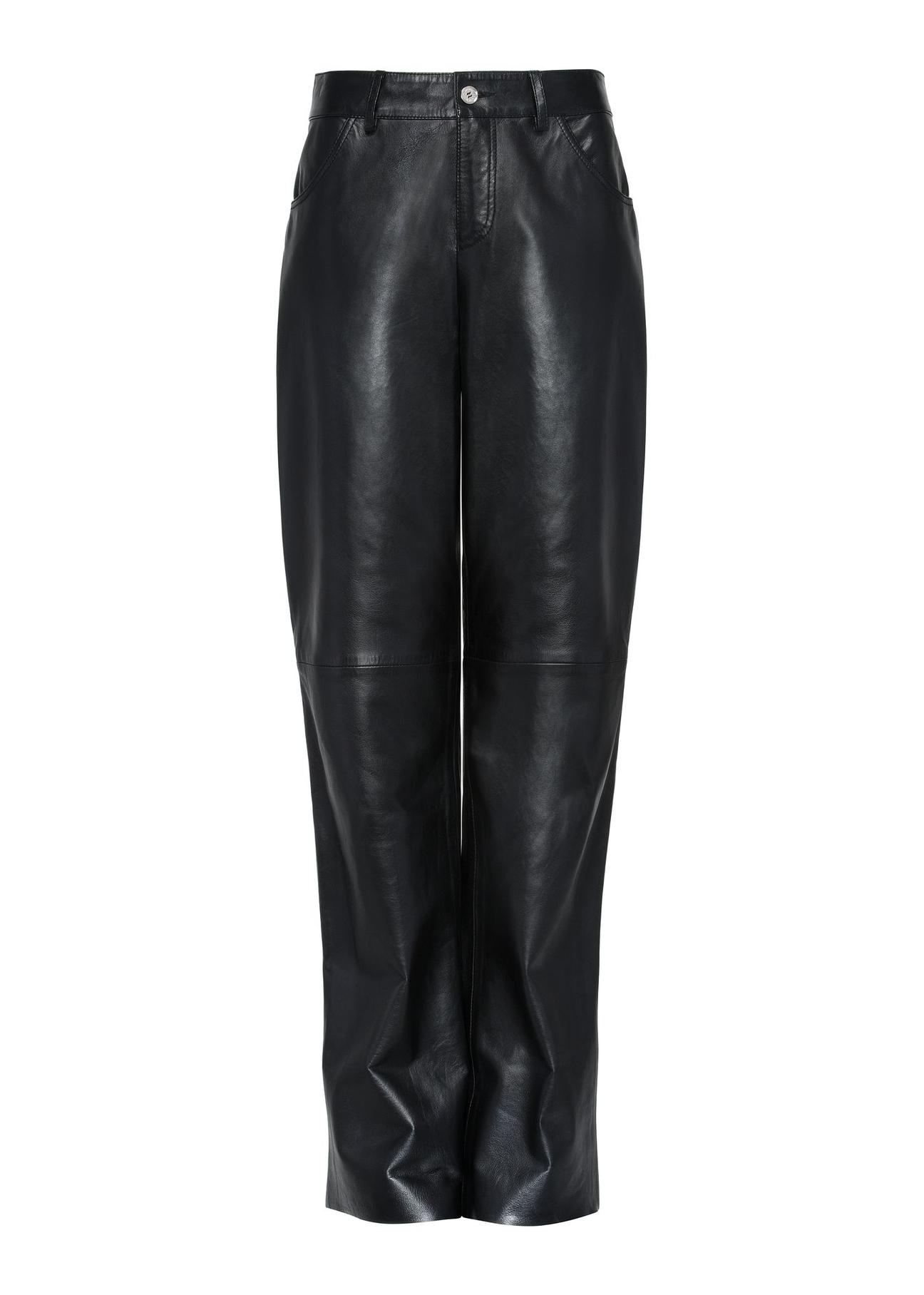 Black wide leather trousers for women SPODS-0038-5339(Z24)-04