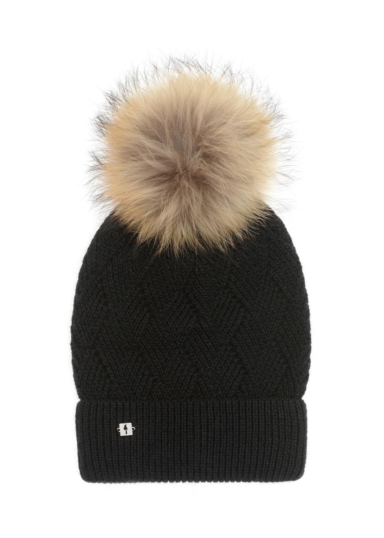 Black women's cap with pompom CZADT-0040A-99(Z23)-02