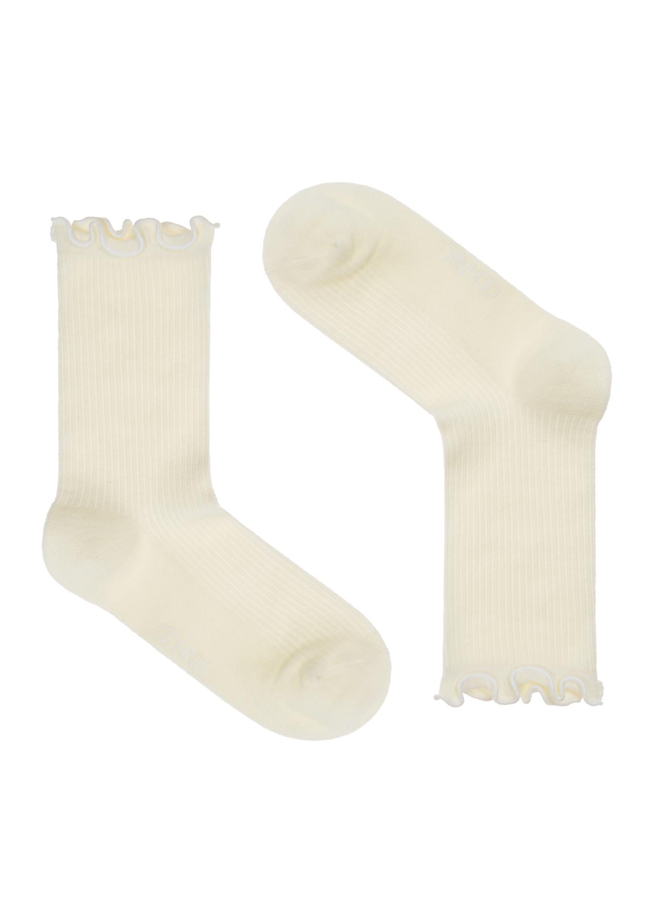 Cream women's socks with frill SKADT-0060A-12(Z23)-01