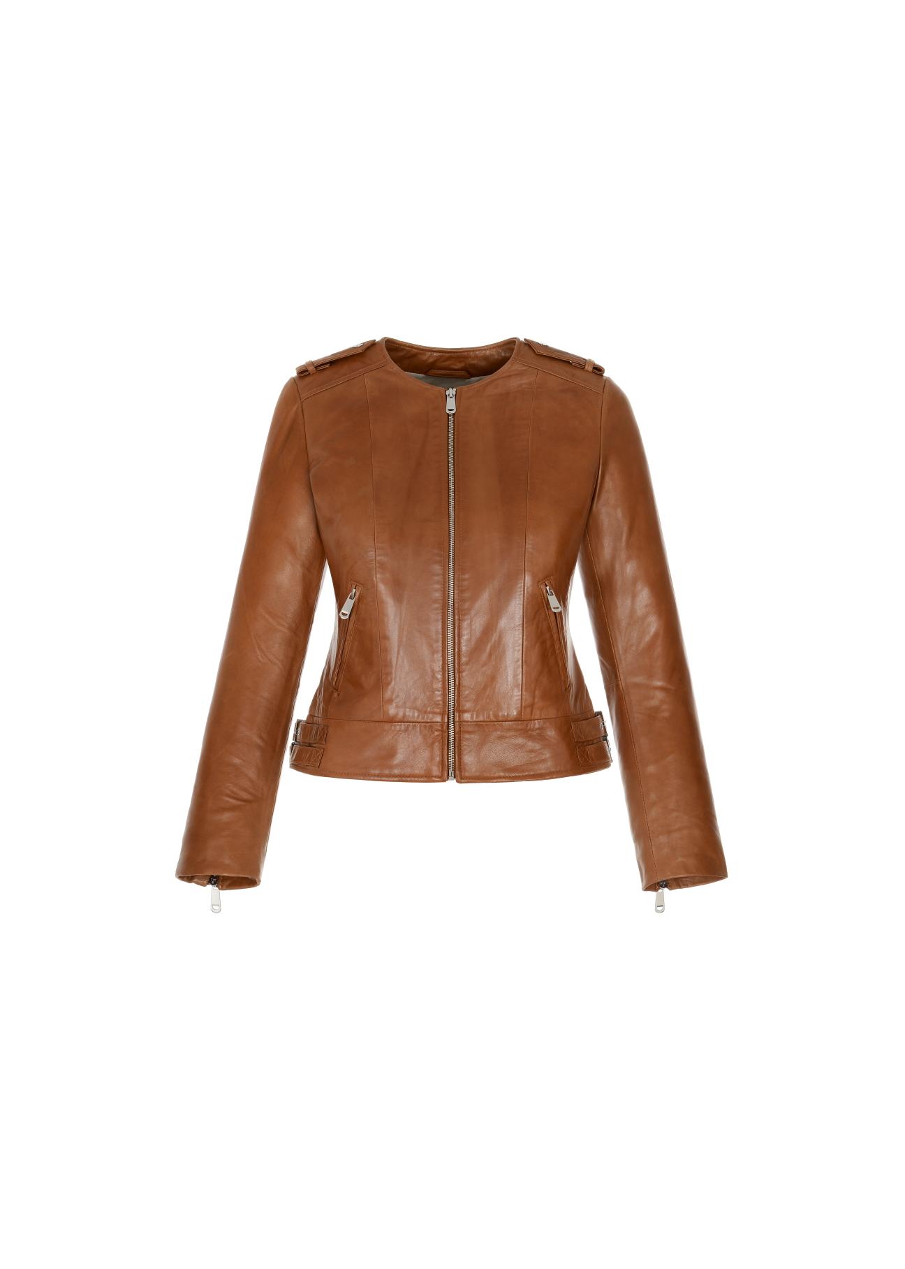 Women's waisted brown leather jacket KURDS-0366-1103(W22)-05