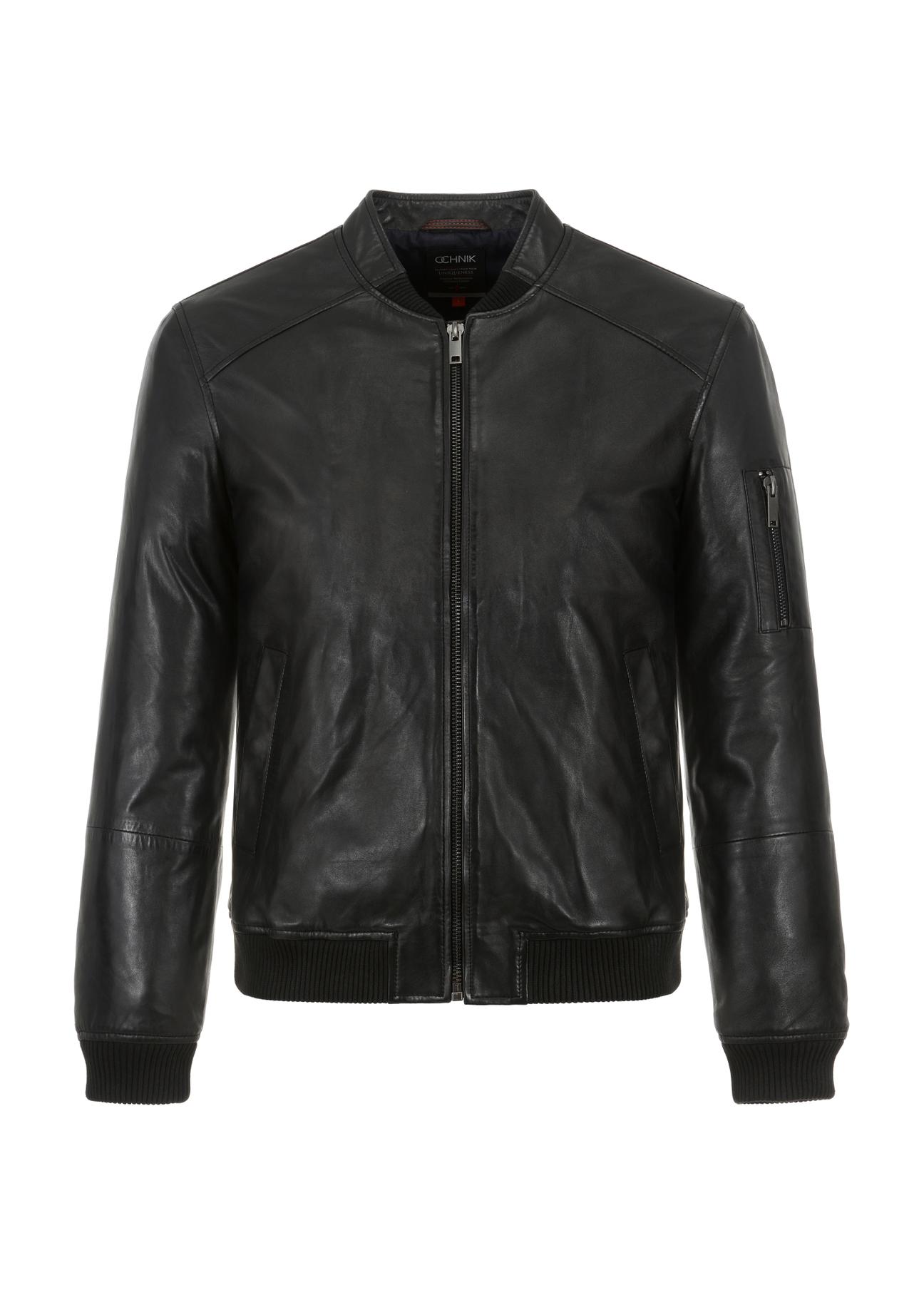 Men's leather jacket with stand-up collar KURMS-0291-1315(W23)-04