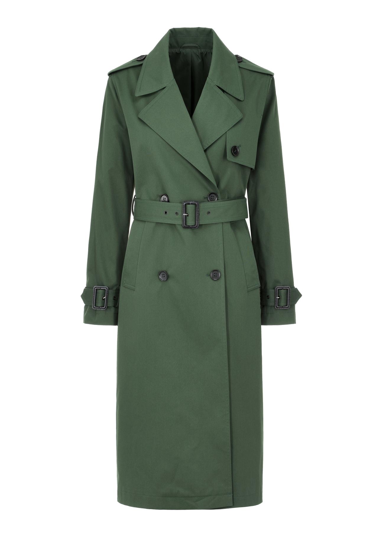 Women's green coat with belt KURDT-0512-54(W24)-06