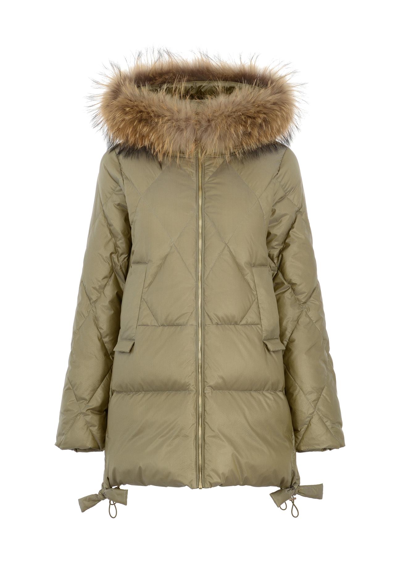 Women's olive jacket with fur KURDT-0480-57(Z24)-06