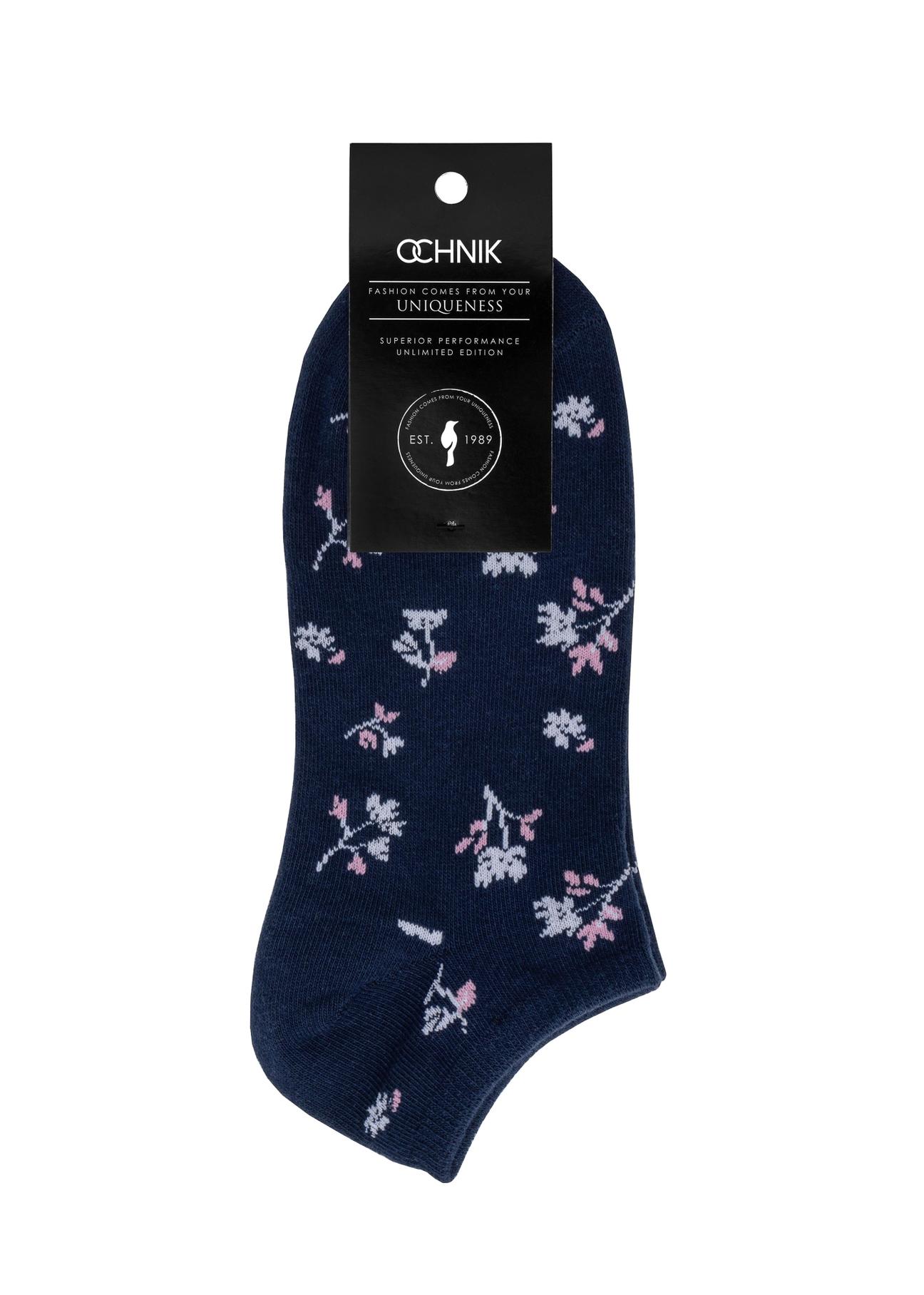 Short navy blue floral women's socks SKADT-0067-69(W24)-02