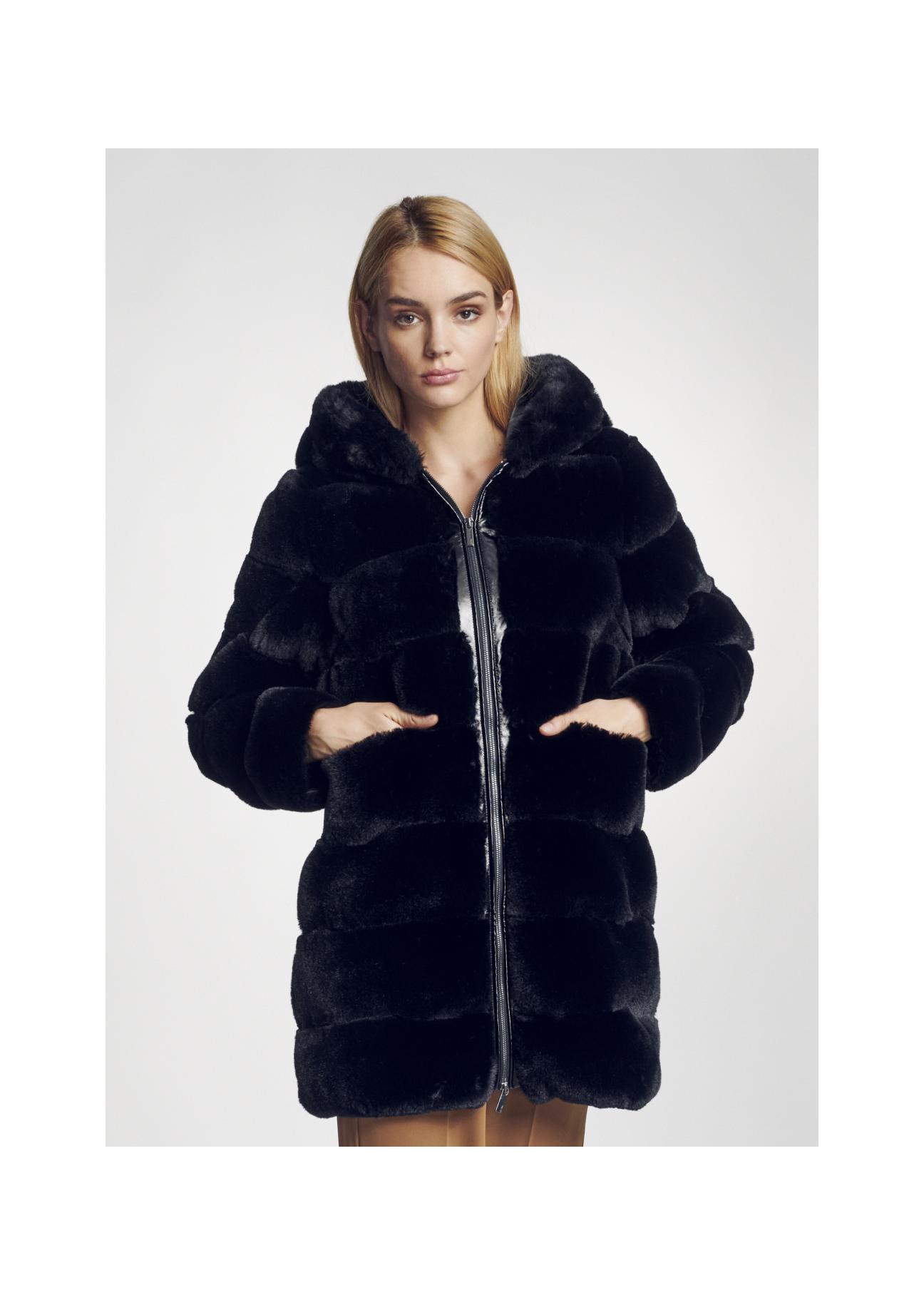 Women's artificial fur coat with hood FUTDP-0001-99(Z21)-01