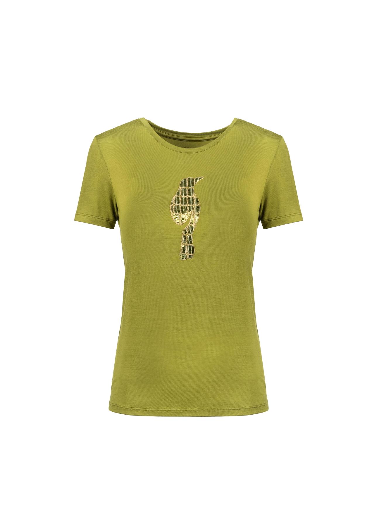 Women's khaki T-shirt with applique TSHDT-0072-55(Z21)-02