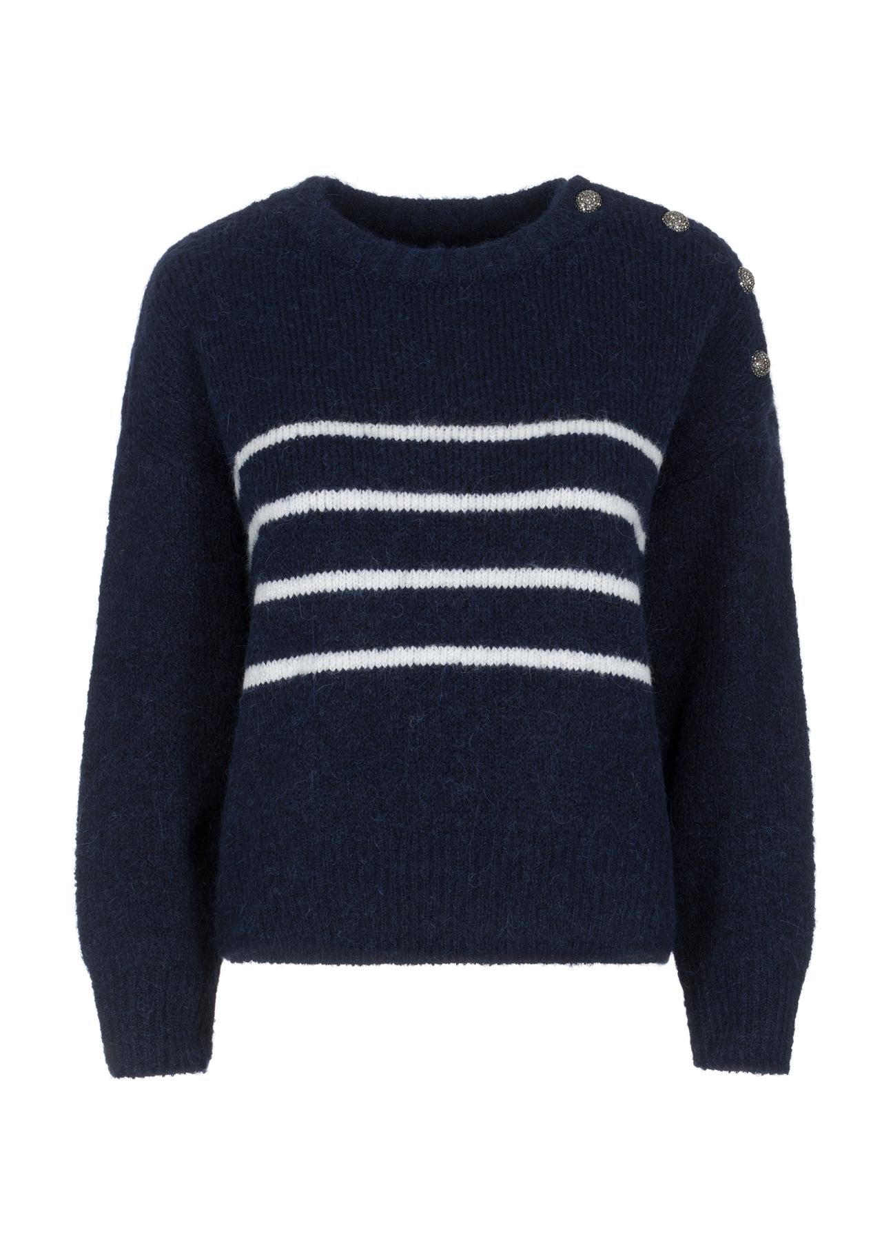 Navy blue striped women's sweater SWEDT-0200-69(Z23)-04