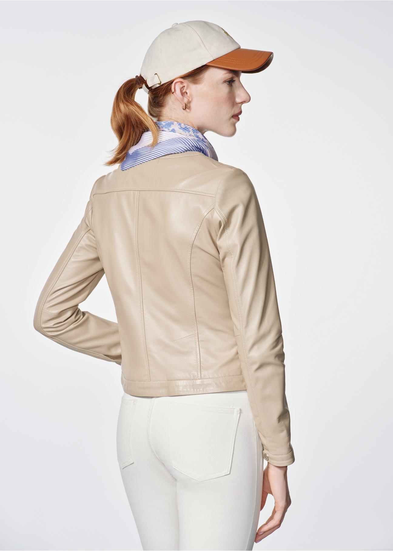 Women's beige leather jacket KURDS-0154-1187(W24)-02