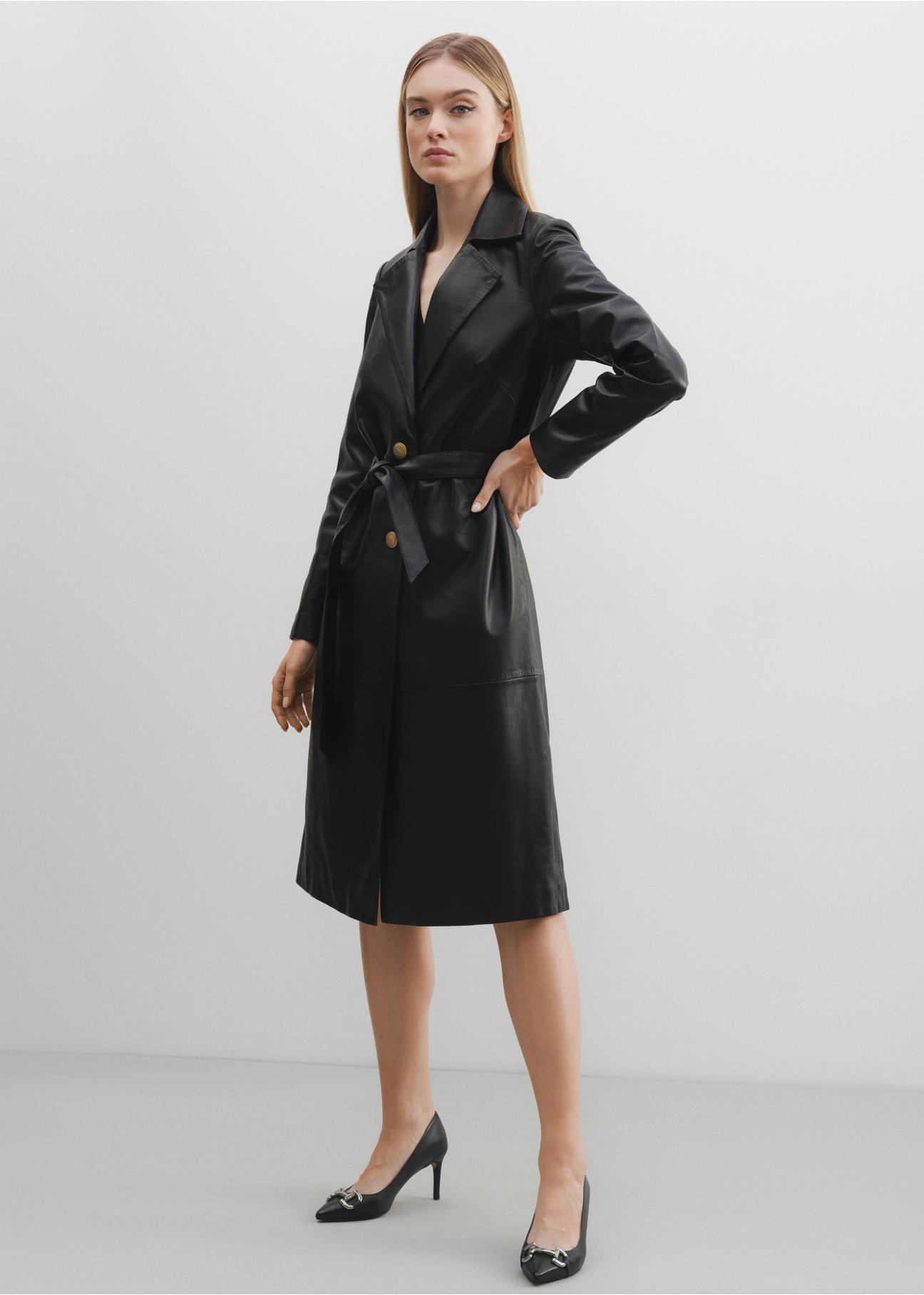 Women's leather coat with belt KURDS-0401-1273(W24)-04