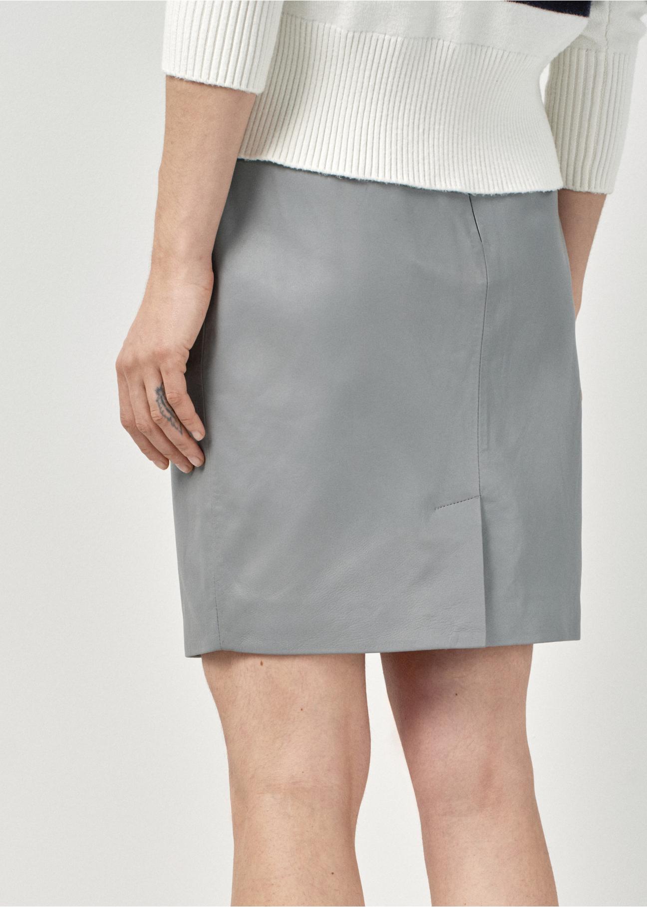 Grey natural leather skirt SPCDS-0034-1380(W24)-03