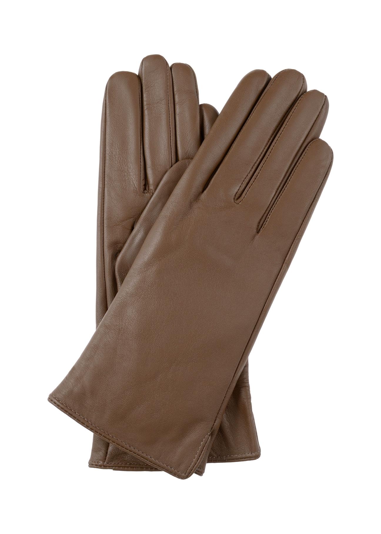 Women's brown leather gloves REKDS-0001-79(Z22)-01