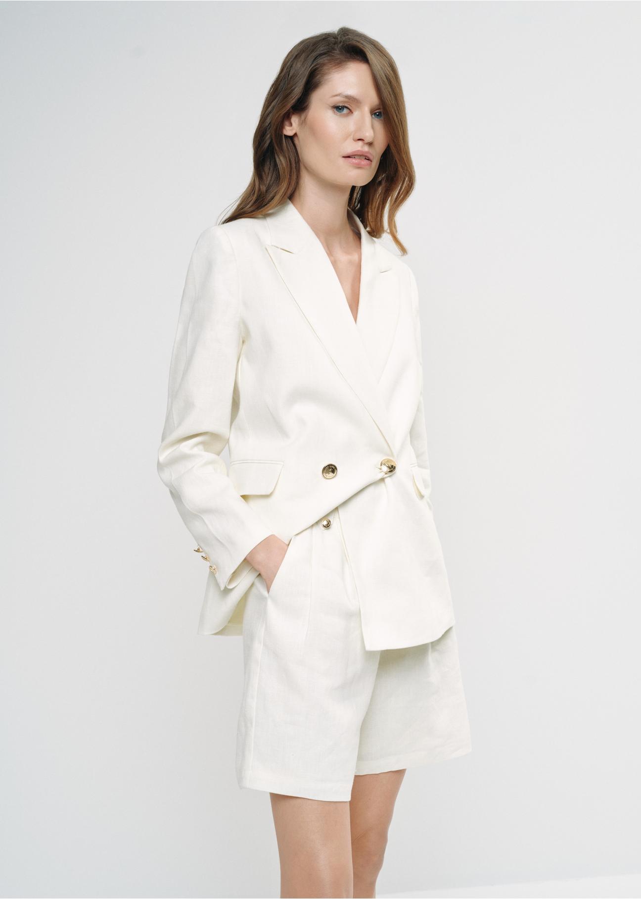 Women's cream linen jacket ZAKDT-0032-12(W24)-03