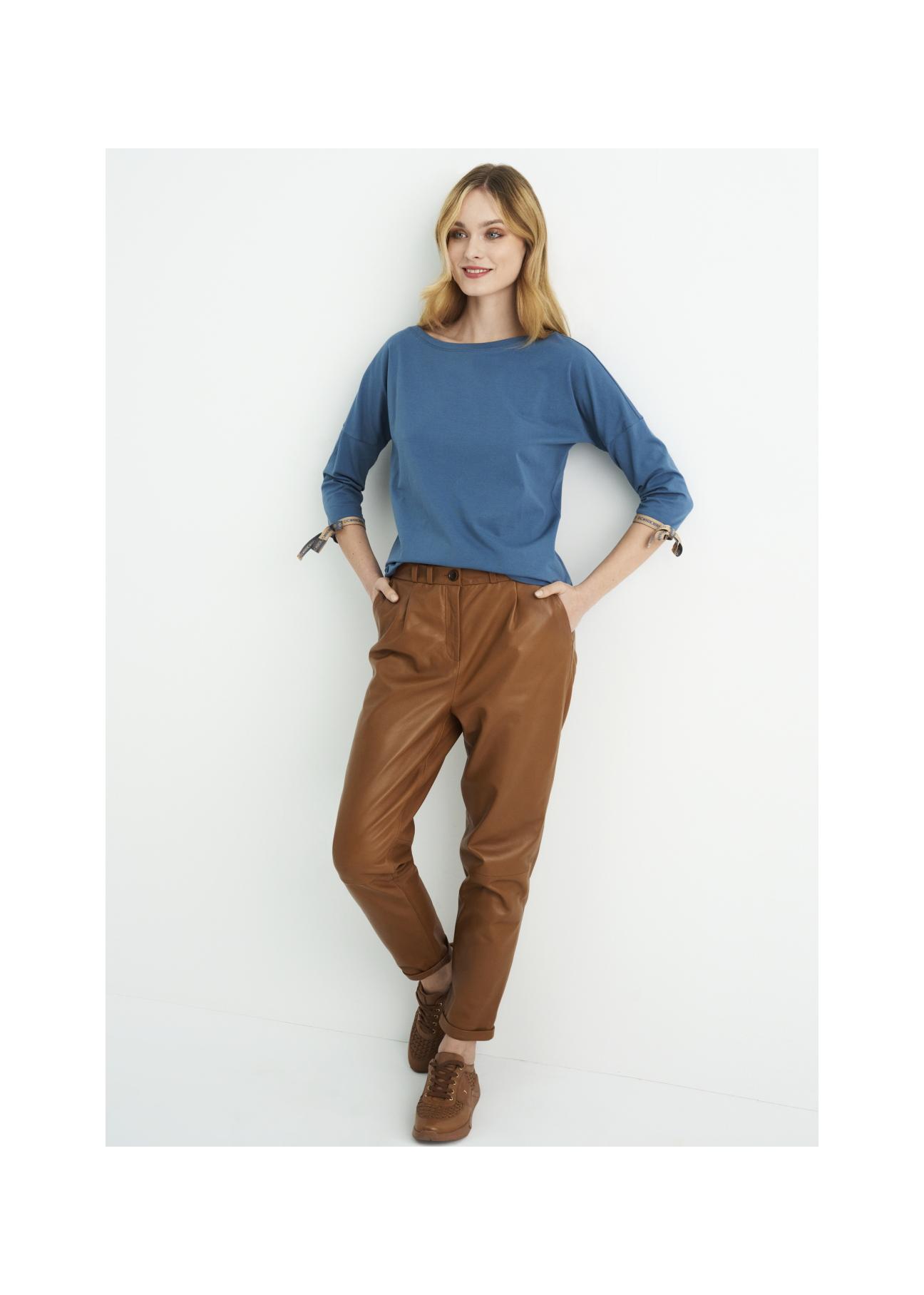 Women's caramel leather pants SPODS-0022-1103(W22)-02