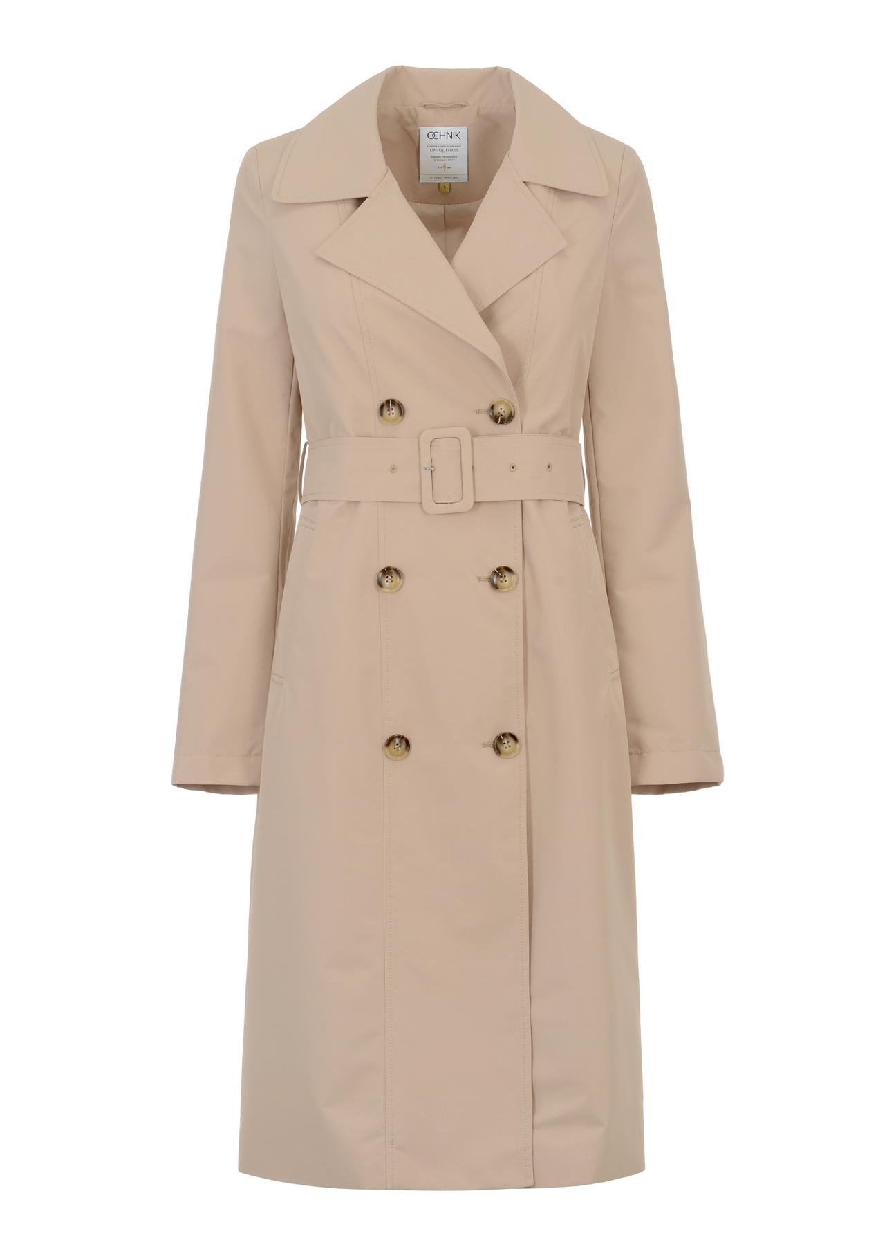 Women's double-breasted beige coat KURDT-0438-81(W23)-05