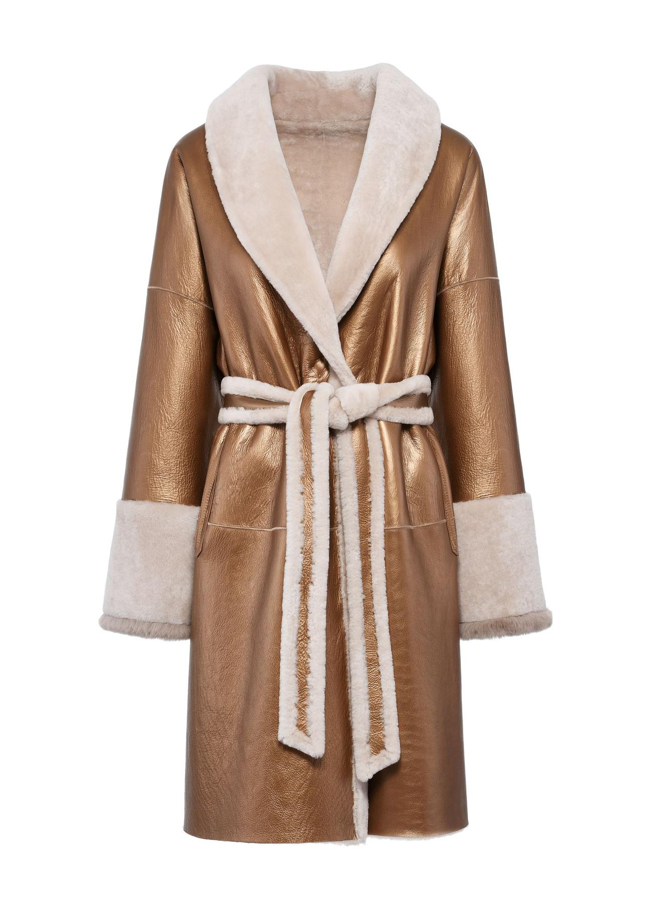 Leather beige double-sided women's sheepskin coat KOZDS-0081-5488(Z24)-02