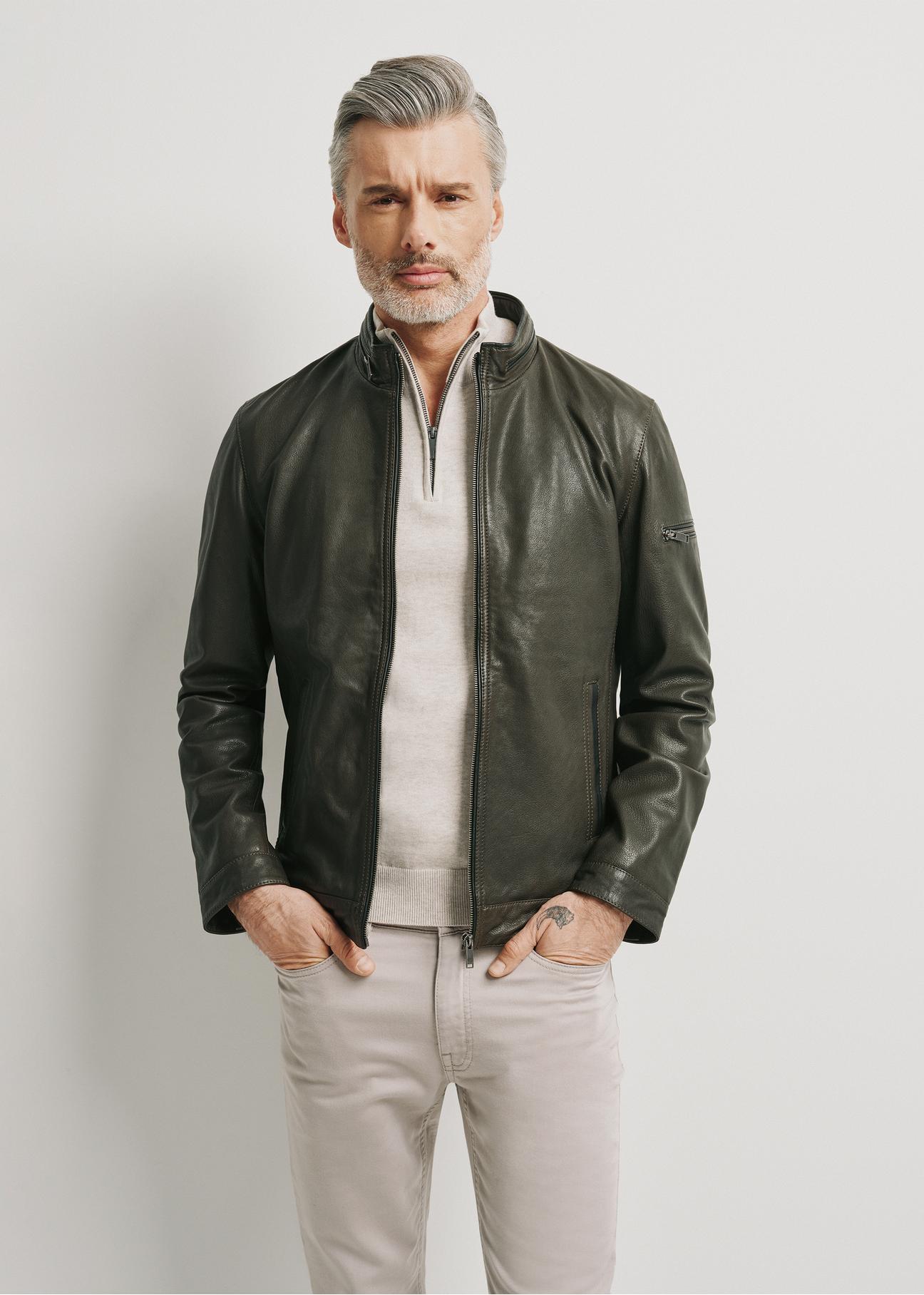 Olive leather men's jacket KURMS-0340-2088(W24)-01