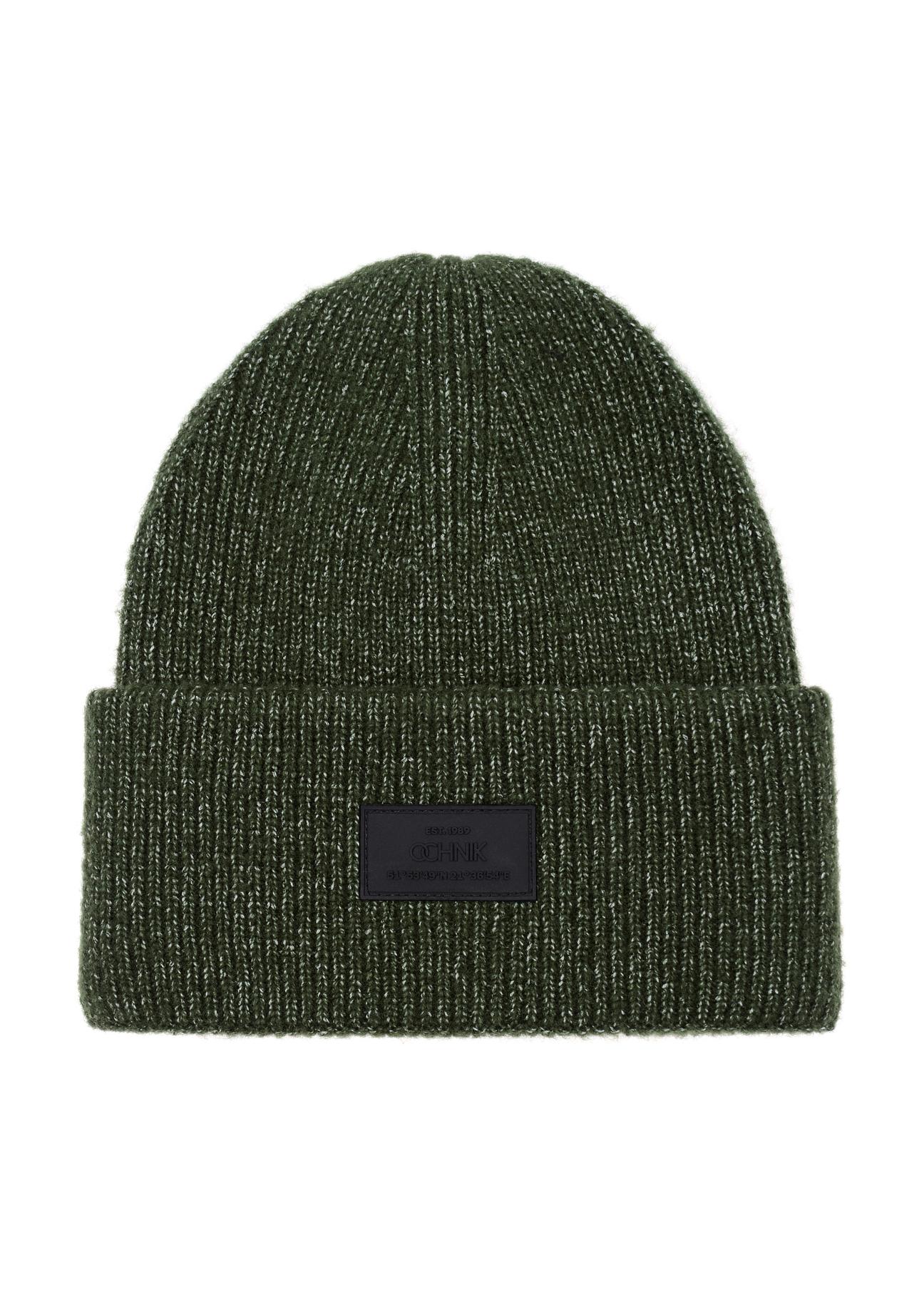 Green men's winter cap CZAMT-0070-54(Z24)-02